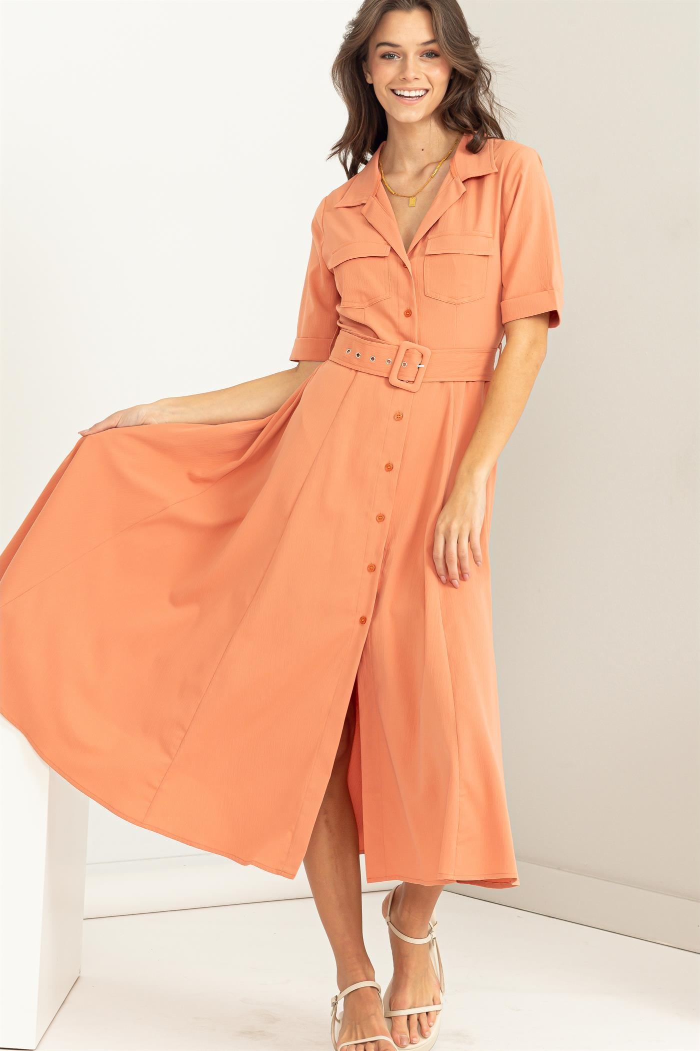 Flare Papaya Shirt Buttons Dress Product Image
