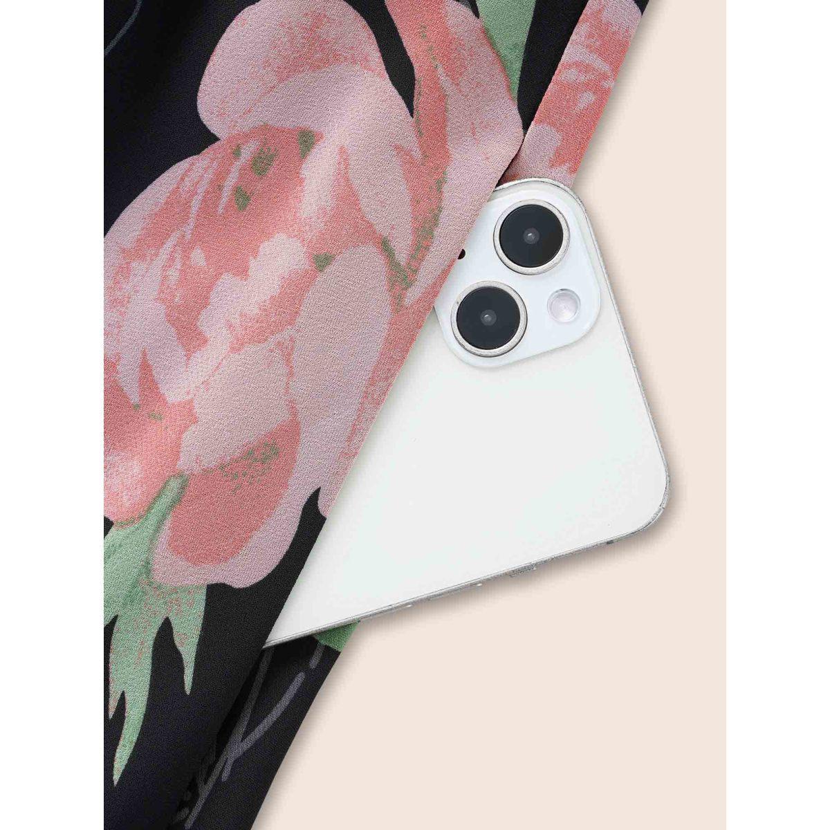 Plus Size Overlap Collar Floral Split Hem Dress Multicolor Women Elegant See through Overlap Collar Short sleeve Curvy BloomChic 18-20/2X Product Image