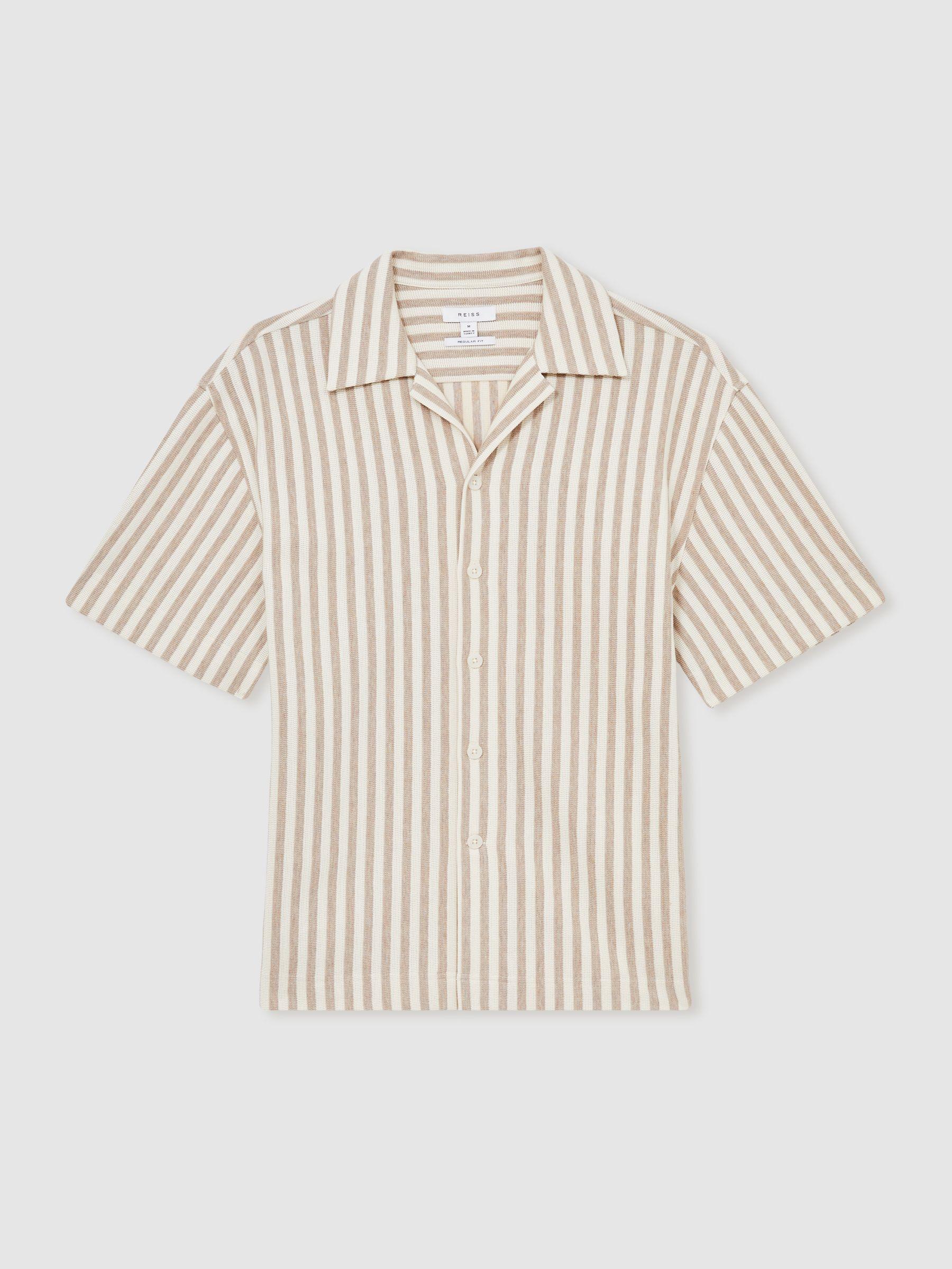 Textured Stripe Cuban-Collar Shirt in Stone/White Product Image