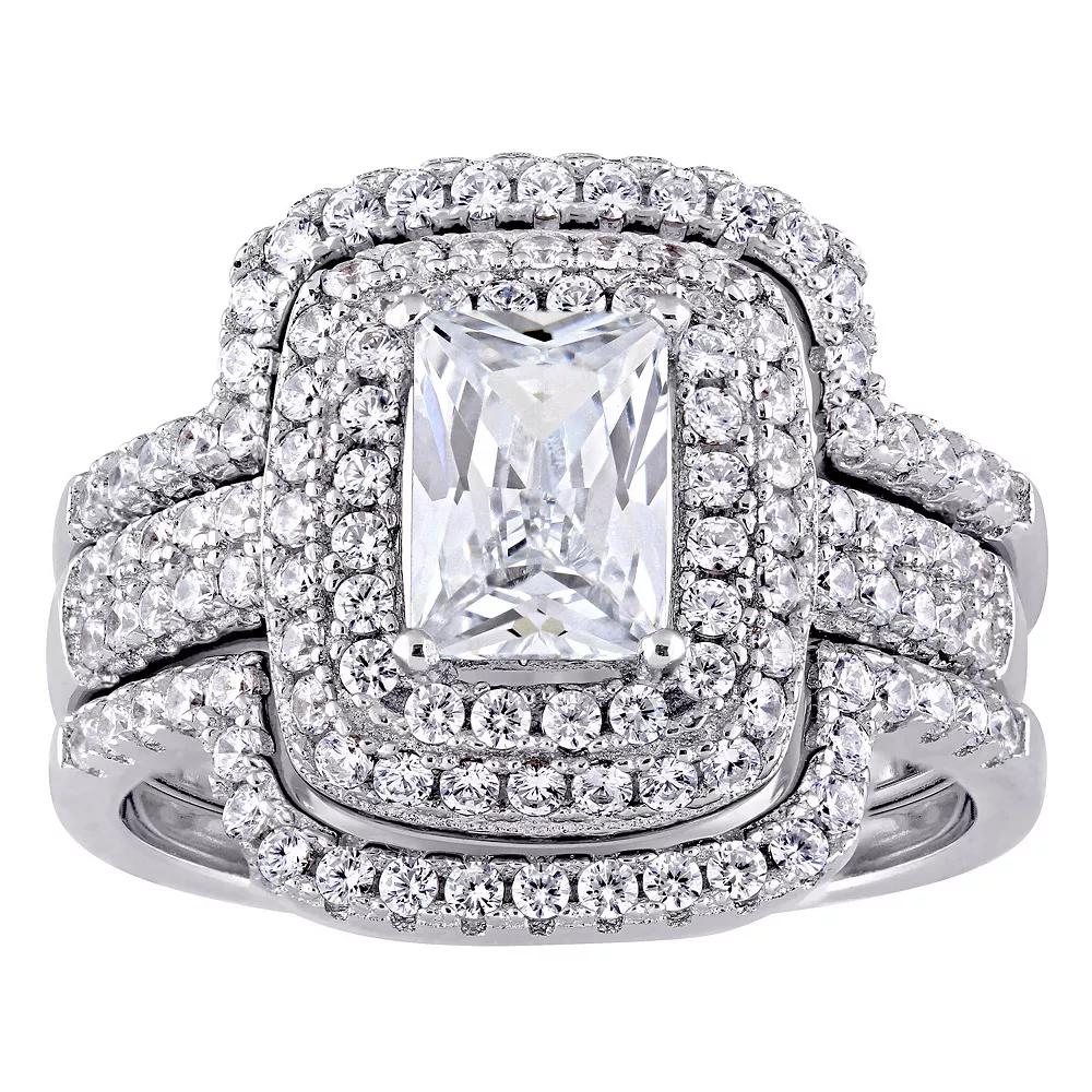 Stella Grace Sterling Silver Cubic Zirconia Halo Bridal Ring Set, Women's,  Product Image