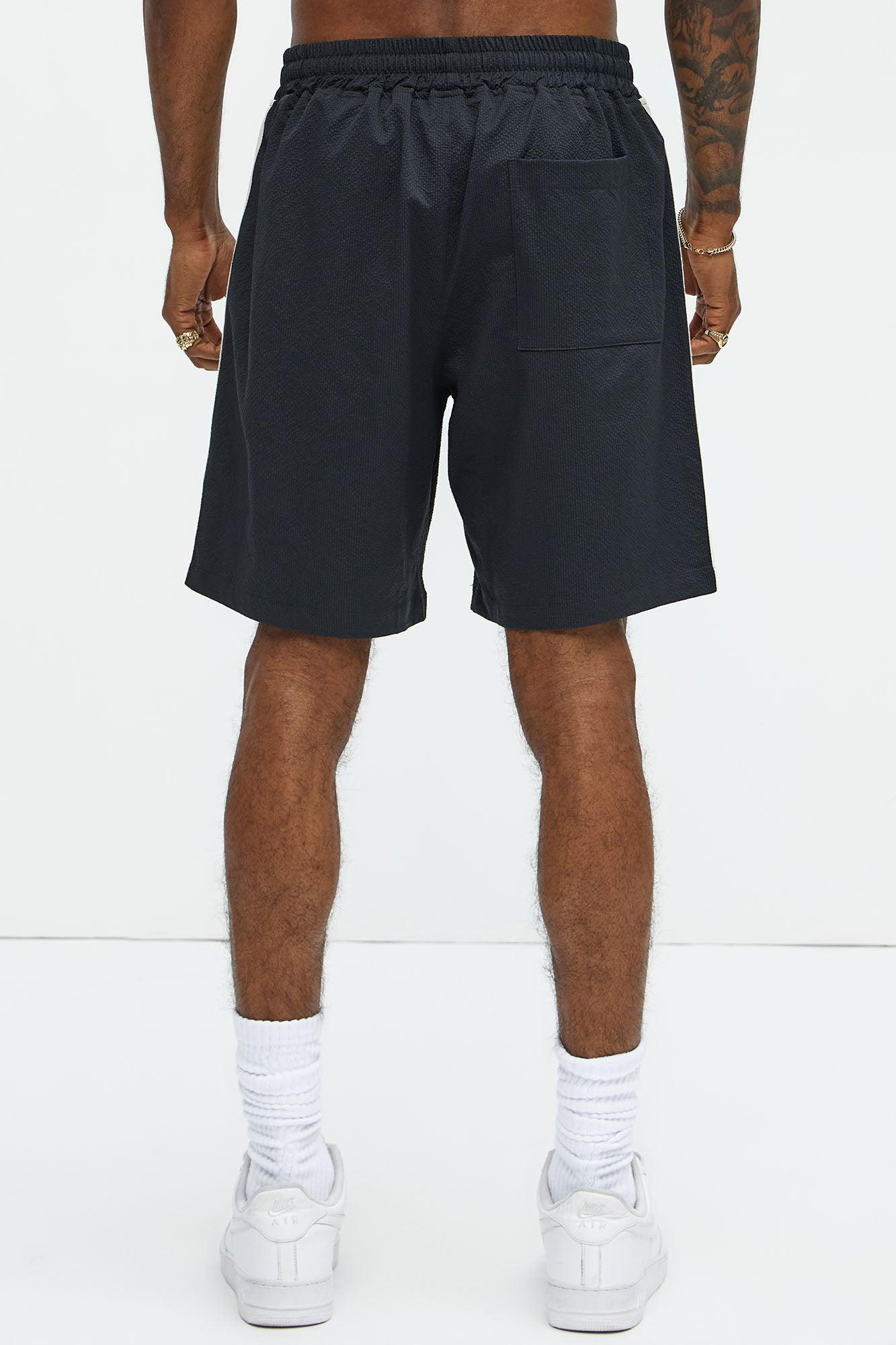 Crinkle Texture Taped Relaxed Shorts - Black Product Image