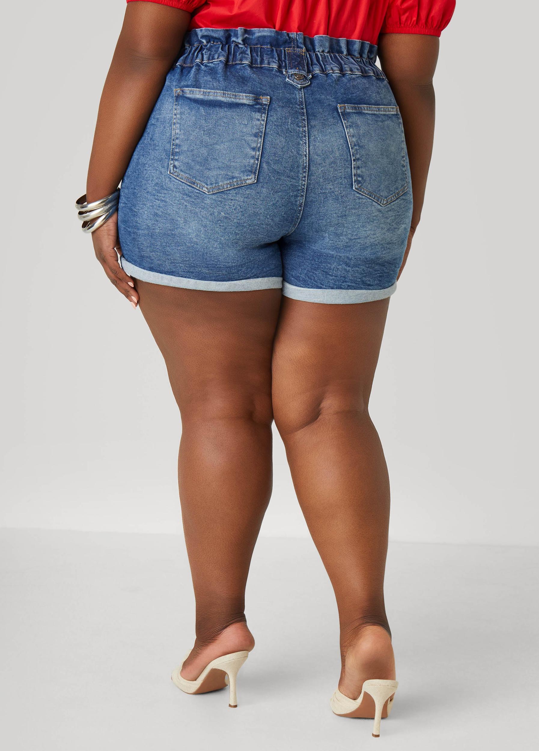 Plus Size Paperbag Denim Shorts Ashley Stewart Product Image