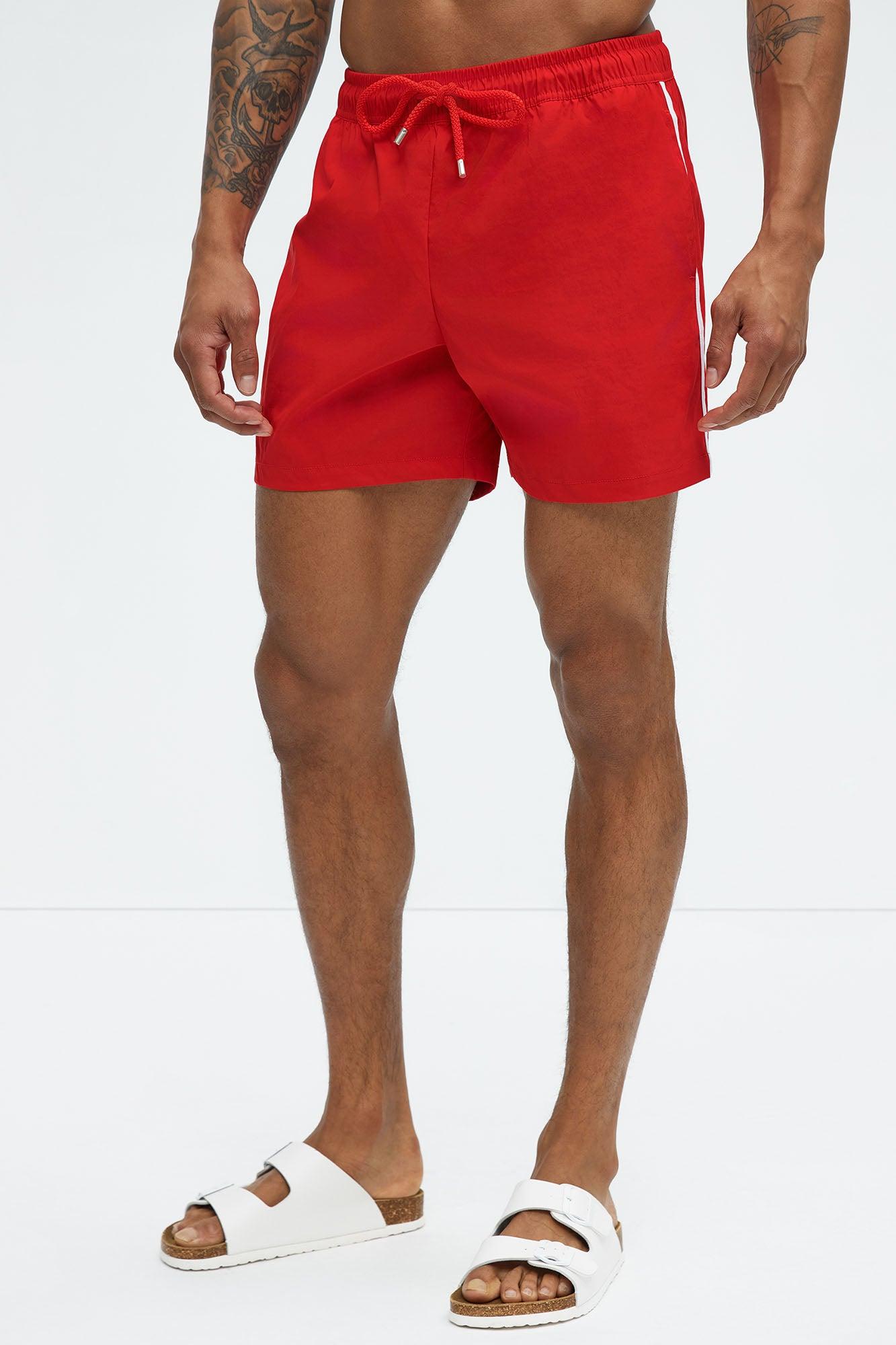 Side Taping Swim Mid Trunk - Red Product Image