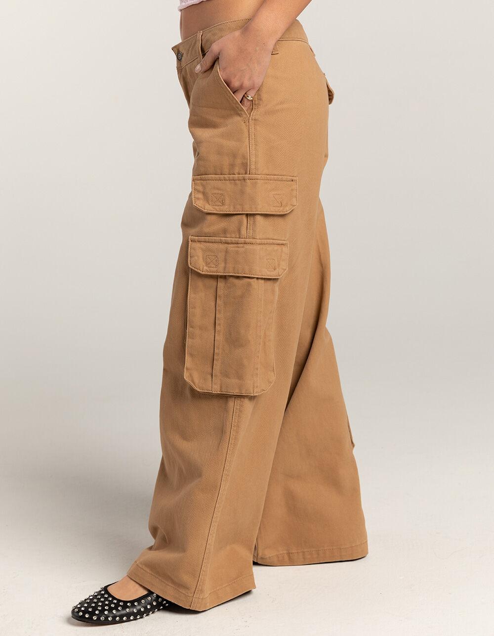 RSQ Womens Mid Rise Wide Leg Twill Cargo Pants - LIGHT TAN Product Image