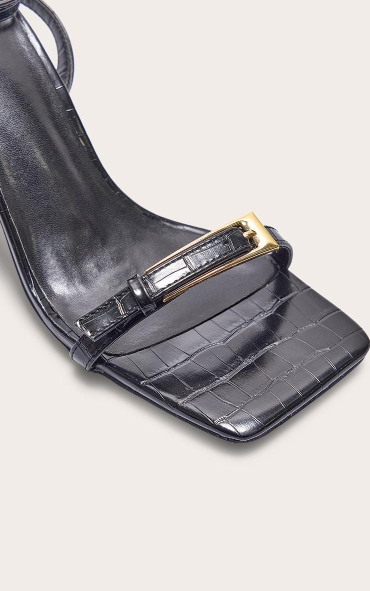 Black Croc PU Square Toe Double Buckle High Stiletto Heeled Sandals Product Image