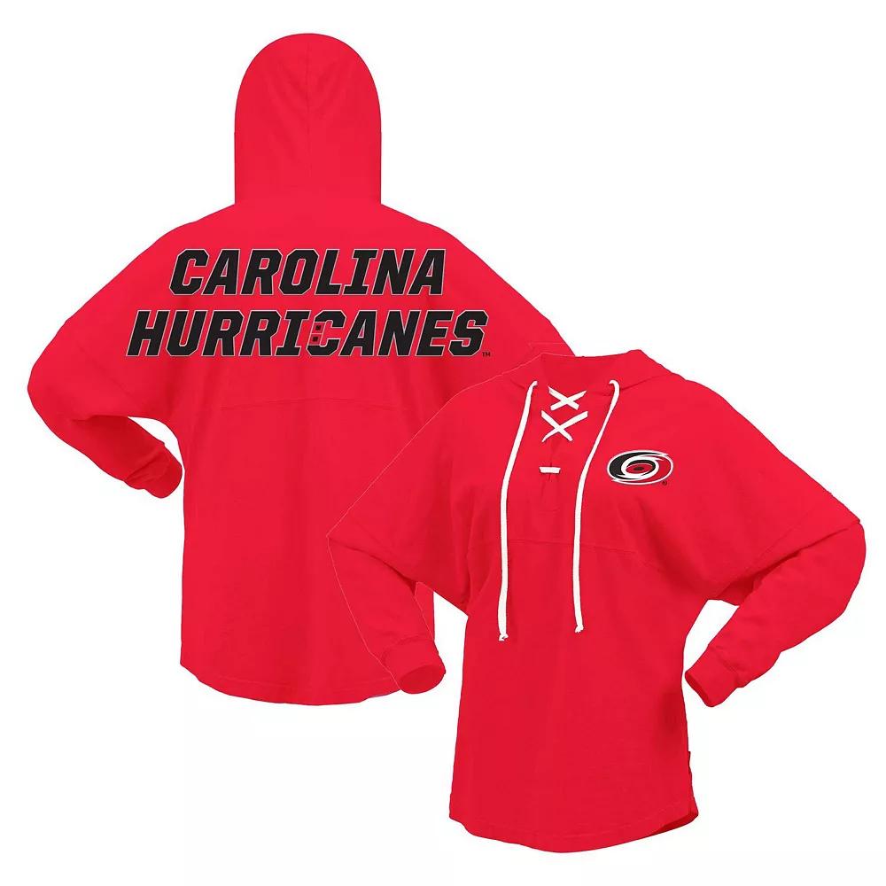 Women's Fanatics Branded Red Carolina Hurricanes Jersey Lace-Up V-Neck Long Sleeve Hoodie T-Shirt,  Product Image