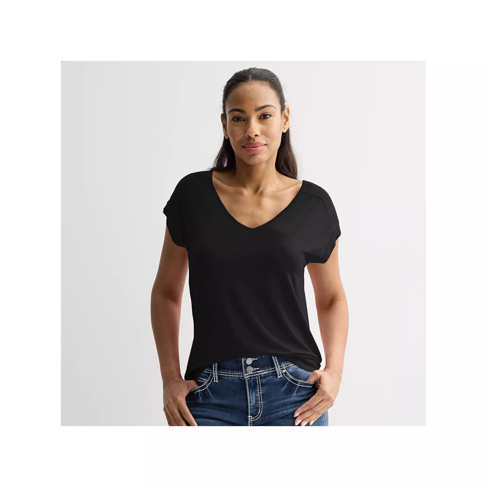 Women's Apt. 9® Short Sleeve V-Neck Tunic Top, Size: XS, Mineral Black Product Image