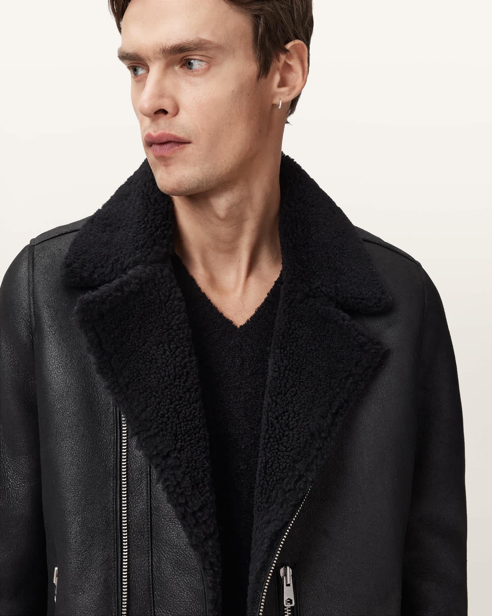 Correz Shearling Biker Jacket Black/Black | ALLSAINTS US Product Image