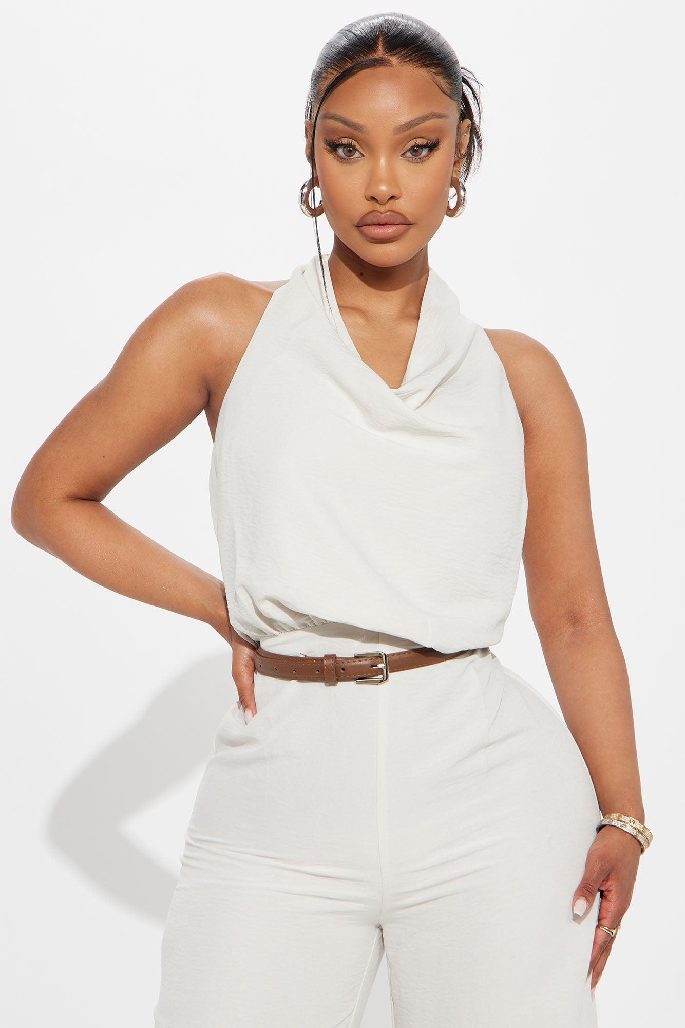Amelia Belted Halter Jumpsuit - Cream Female Product Image