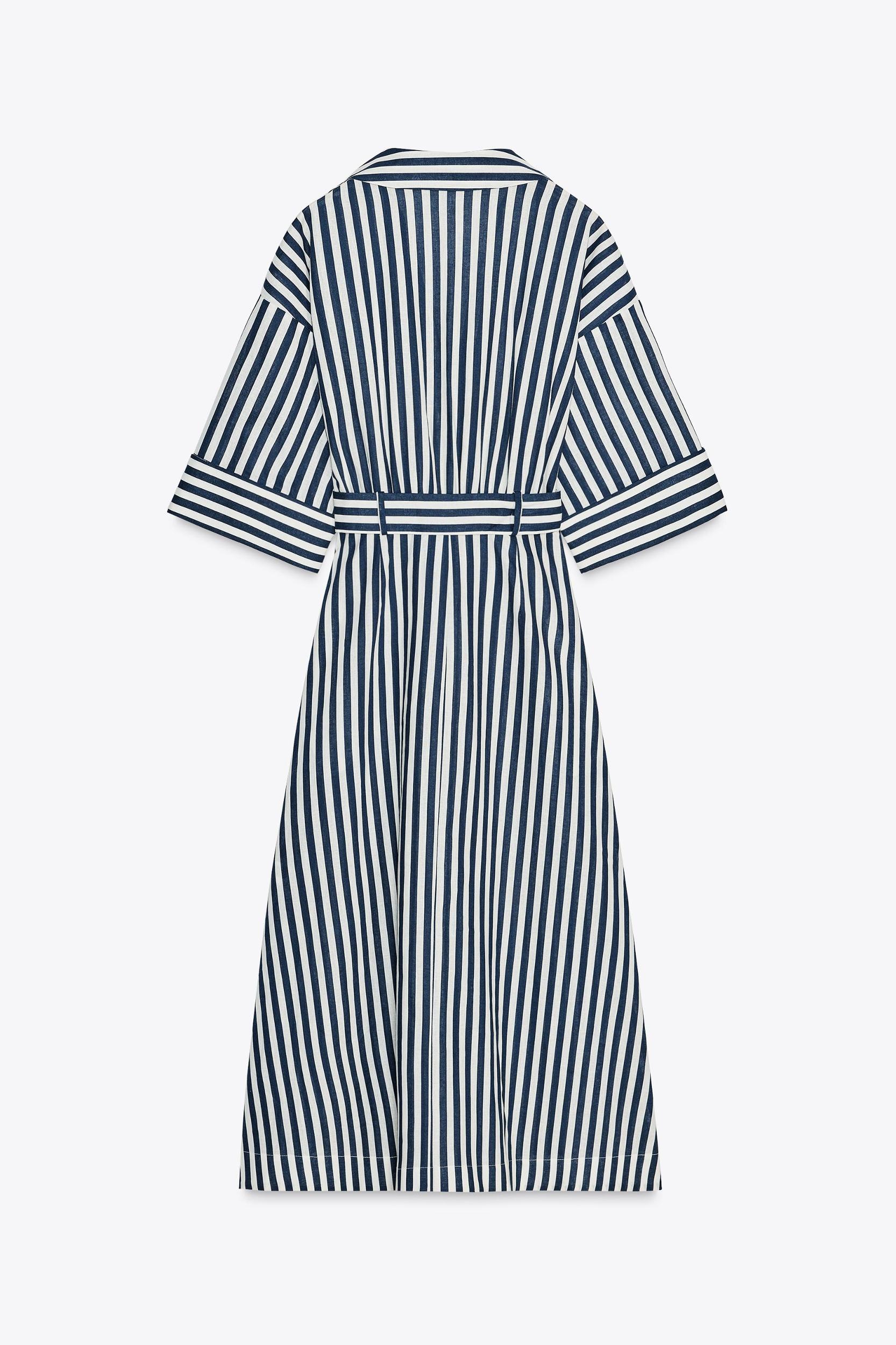 STRIPED LINEN MIDI DRESS Product Image
