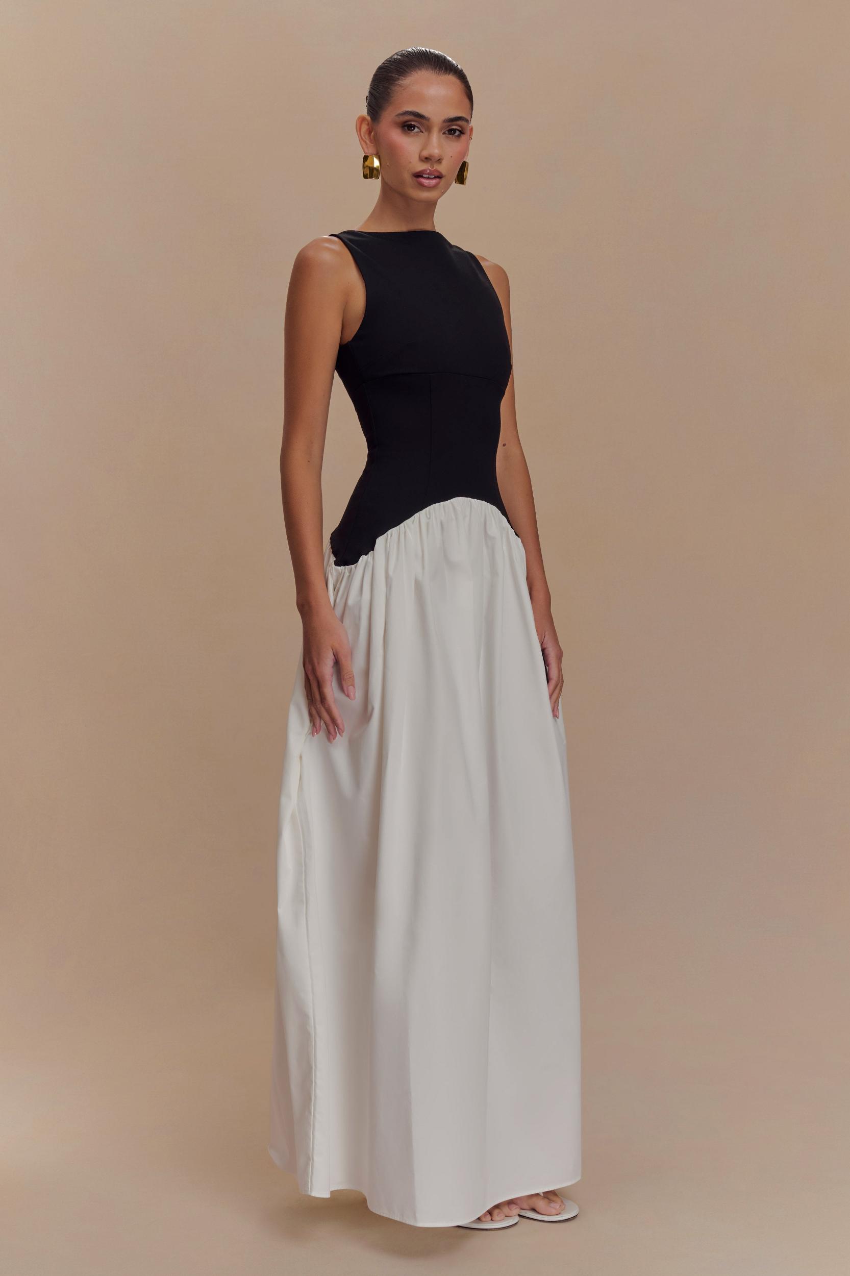 Acacia Contrast Sleeveless Maxi Dress - Black/White Product Image