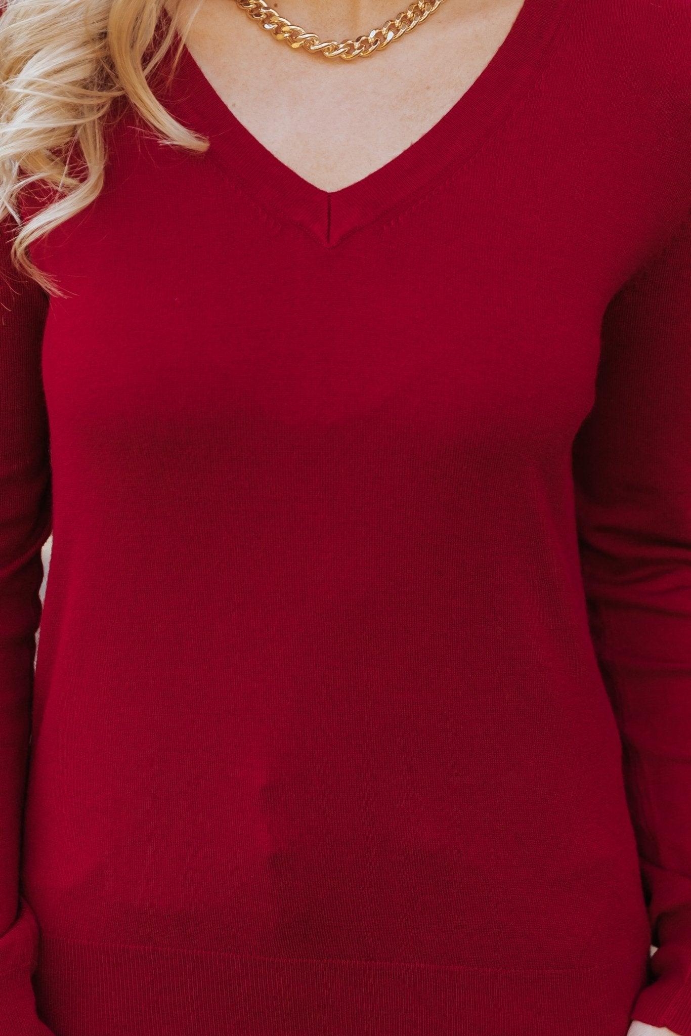 Burgundy Soft V-Neck Sweater - FINAL SALE Product Image