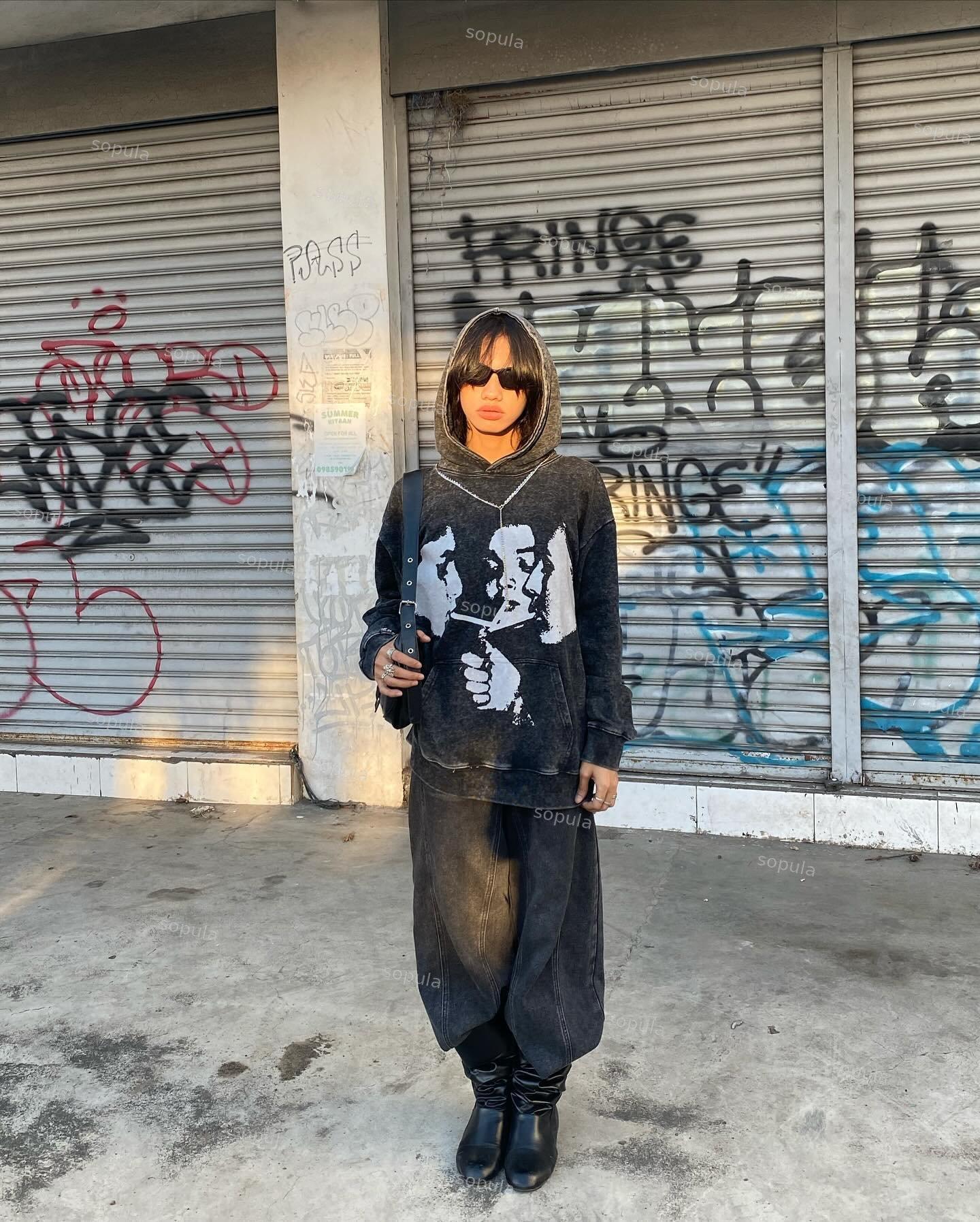 Sopula Vintage Our Lady Of Guadalupe Graphic Acid Washed Oversized Hoodie Product Image