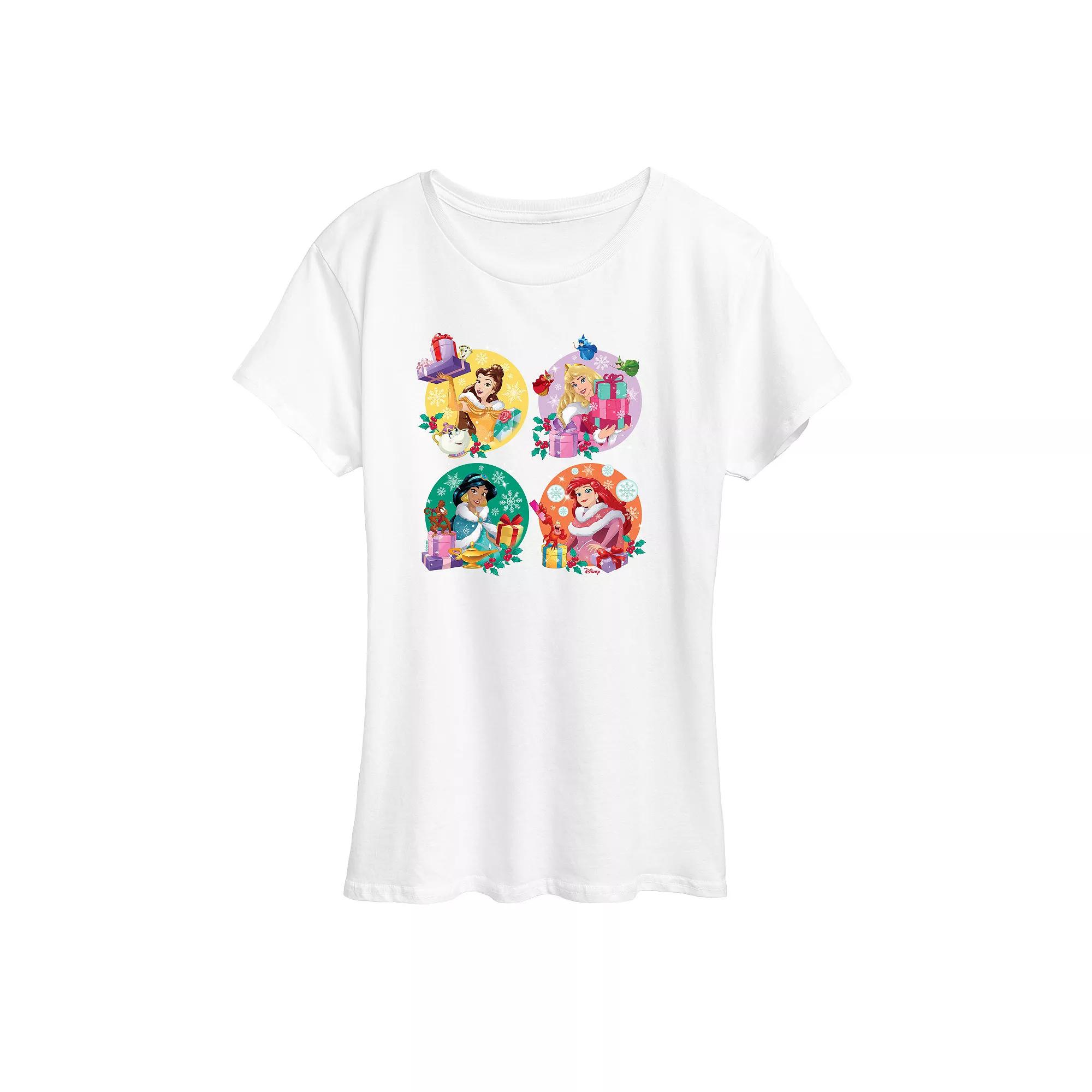 Disney Princess Belle, Aurora, Jasmine And Anna Women's Holiday Graphic Tee, Girl's,  Product Image