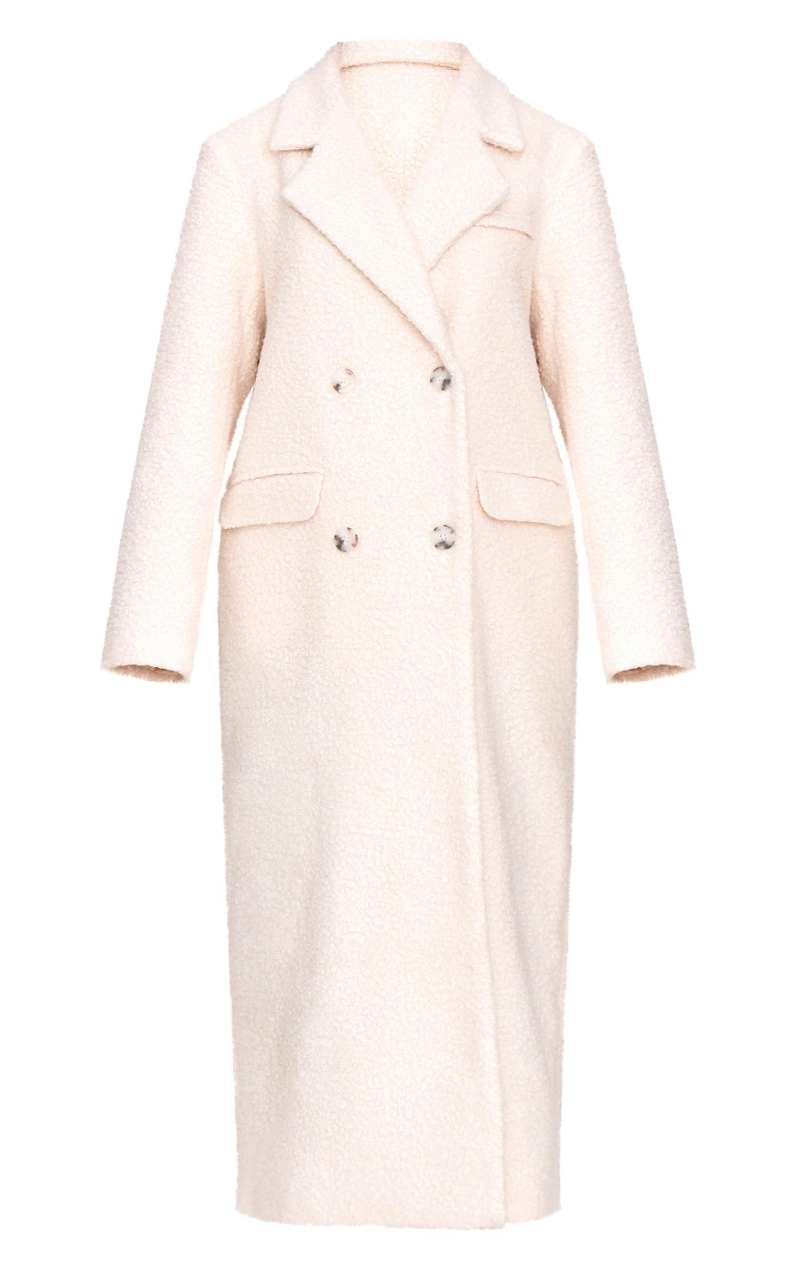 Ecru Boucle Double Breasted Structured Maxi Coat Product Image