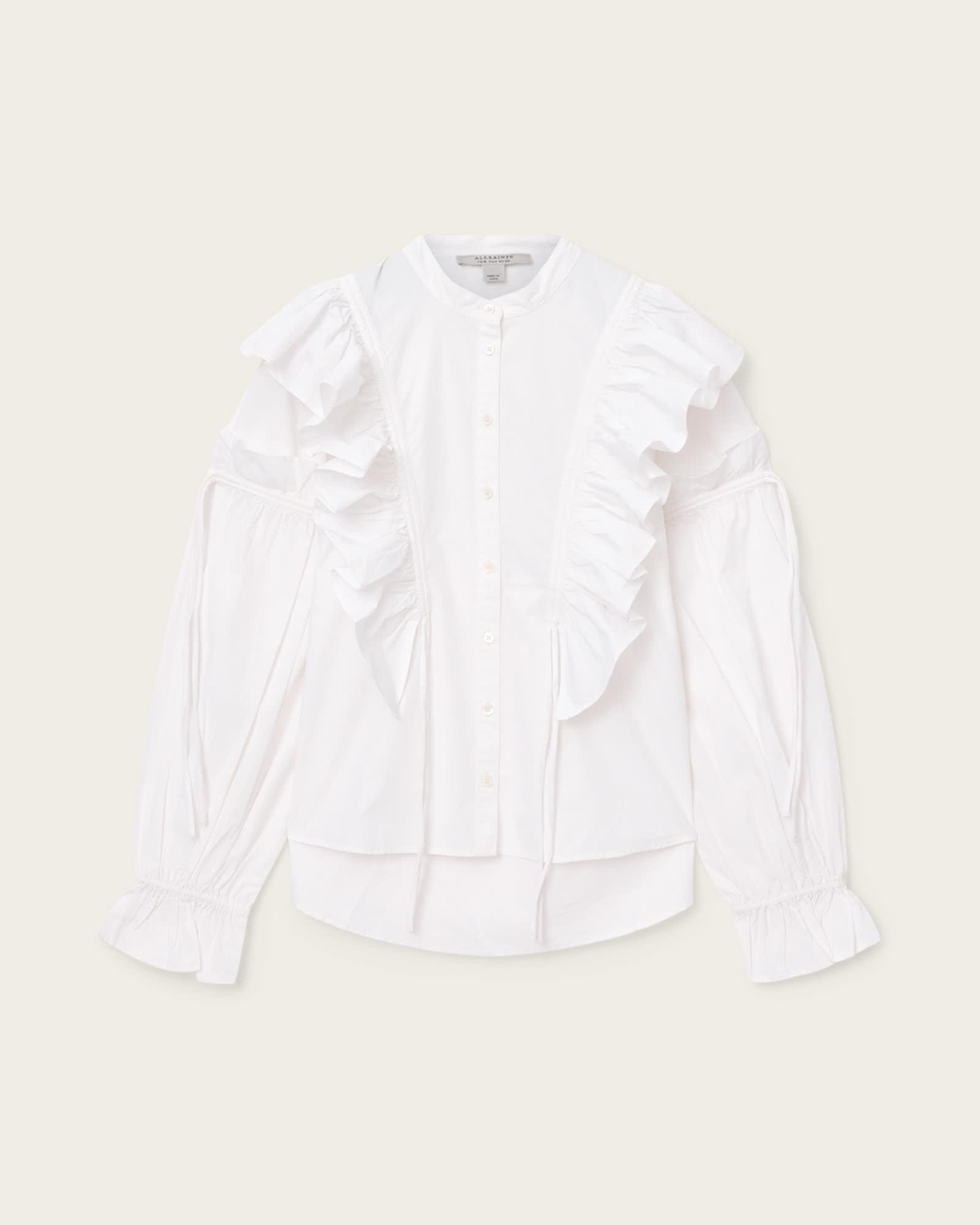Lulu Ruffled Cotton Shirt Optic White | ALLSAINTS US Product Image