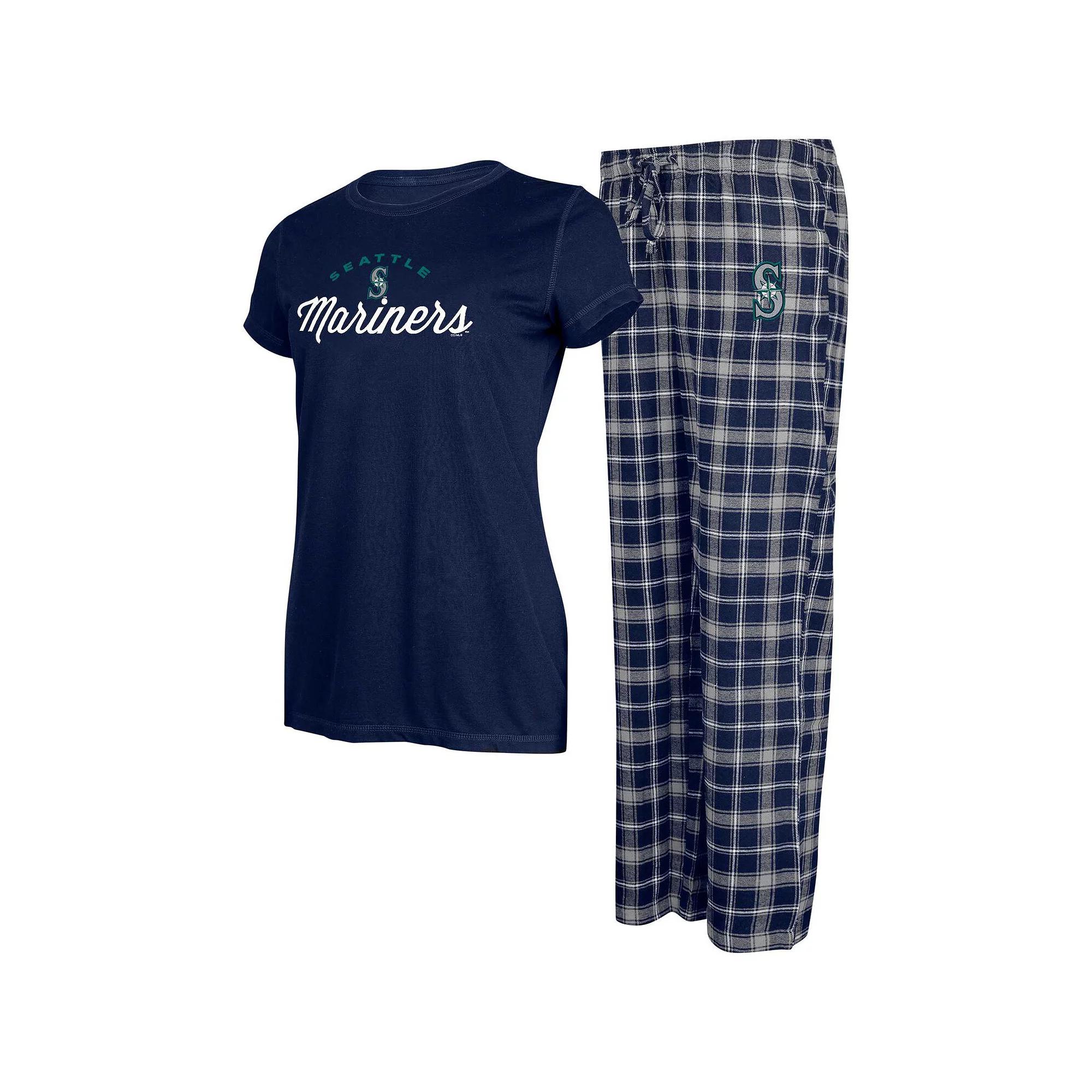 Women's Concepts Sport Navy/Gray Seattle Mariners Arctic T-Shirt & Flannel Pants Sleep Set, Size: Medium, Blue Product Image
