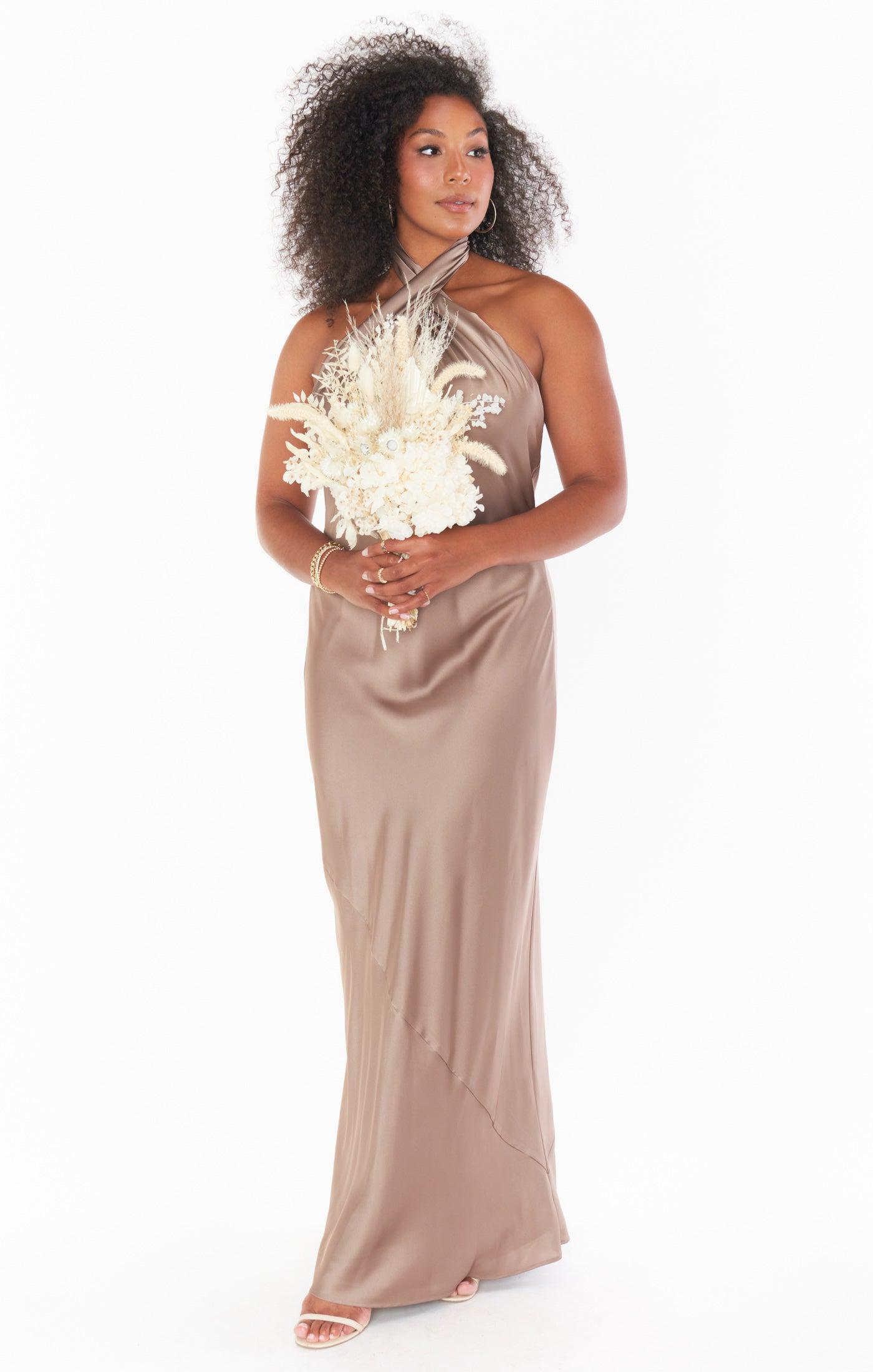Jasmine Halter Maxi Dress ~ Copper Luxe Satin Product Image
