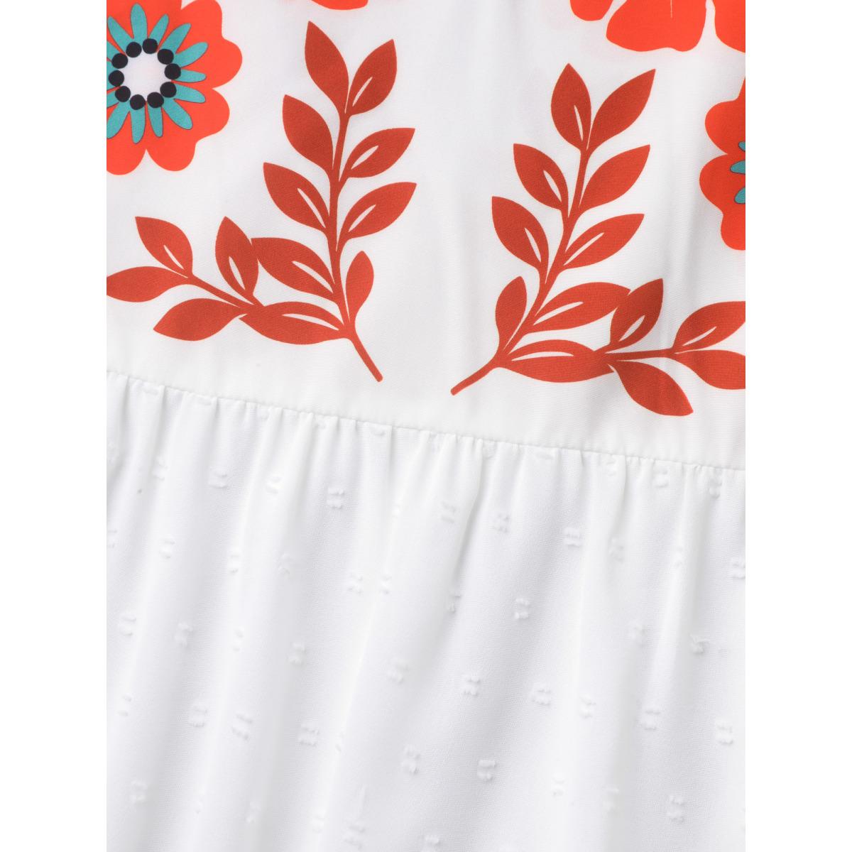 Plus Size WhiteSmoke Floral Print Neck-Tie Babydoll Top Women Resort Short sleeve Non Vacation Blouses BloomChic 28/5X Product Image