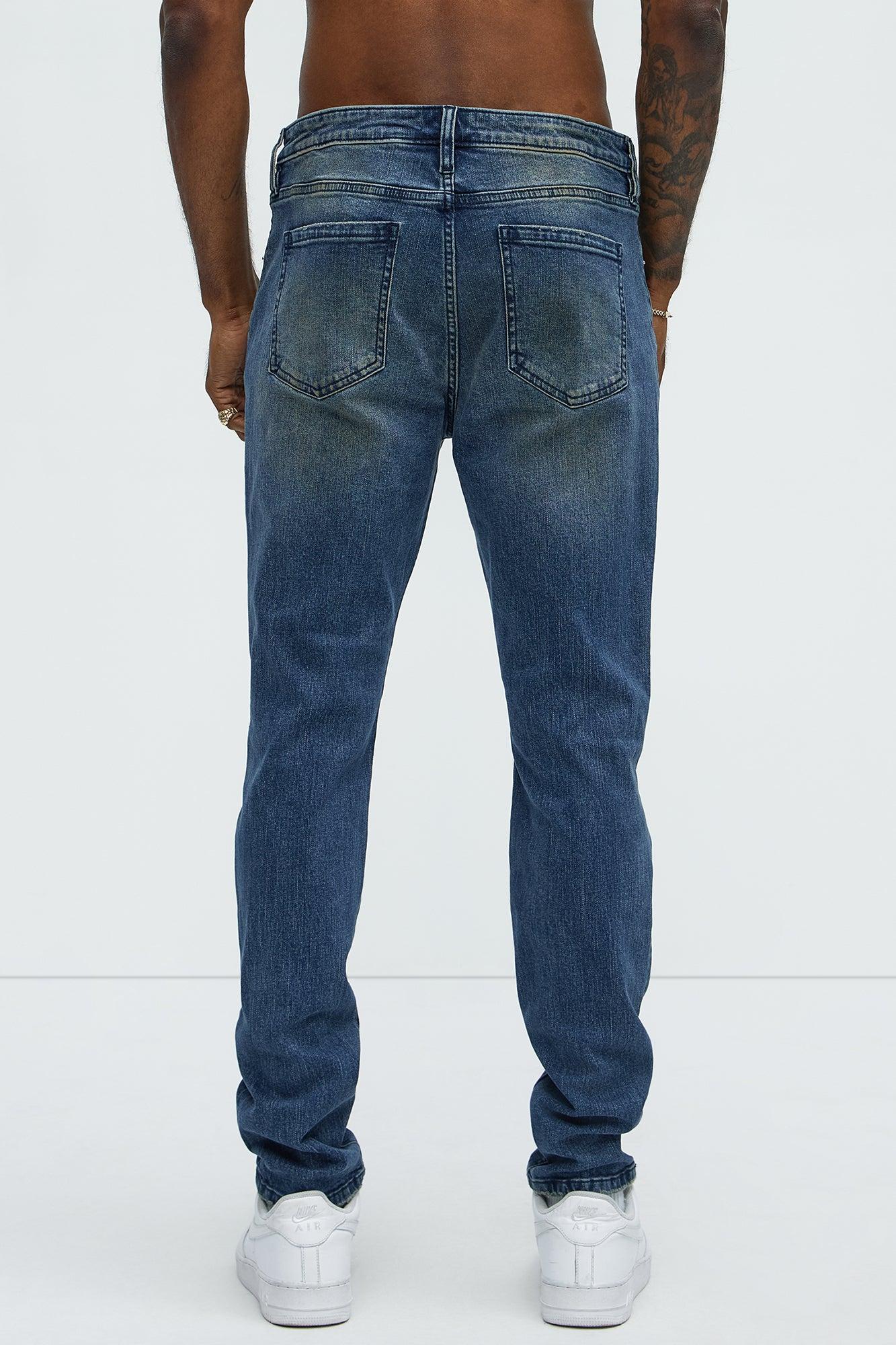 Faded In And Out Repaired Skinny Jeans - Dark Wash Product Image