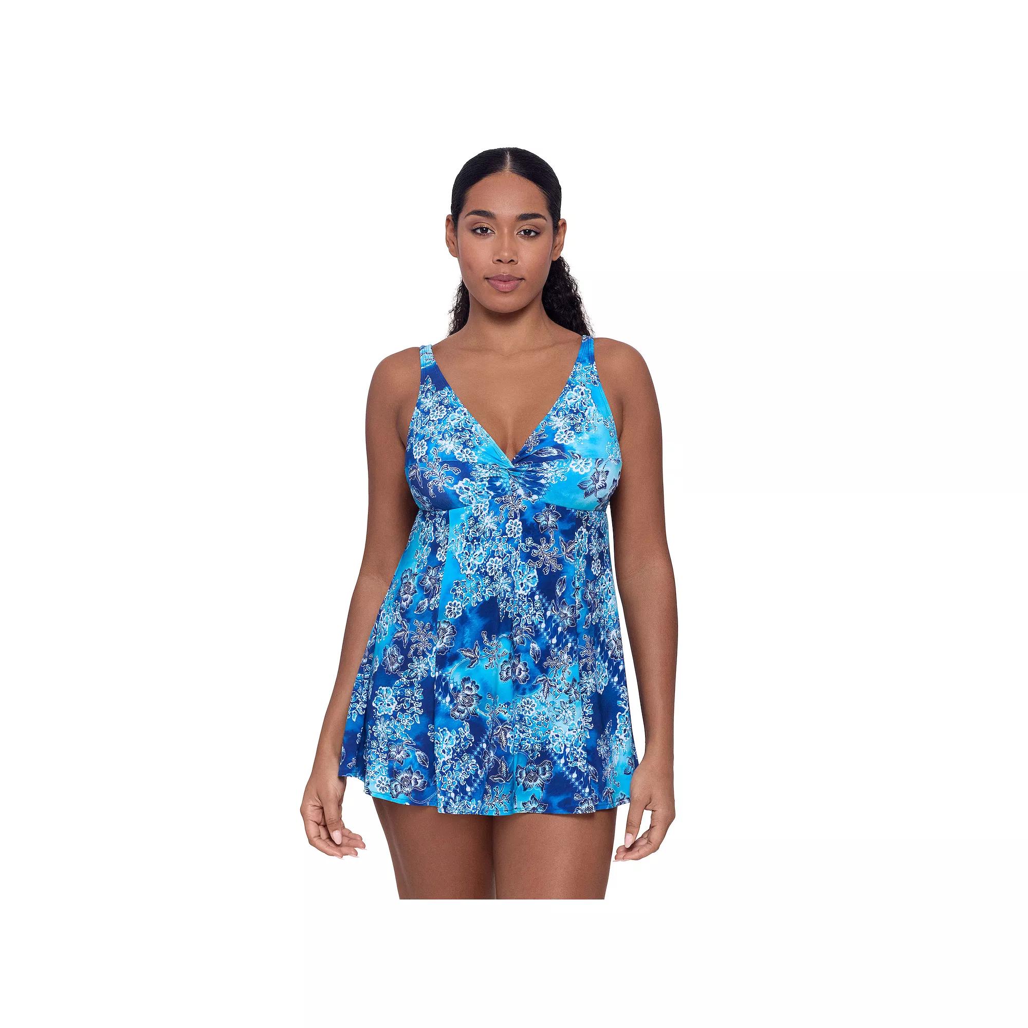 Women's Bal Harbour Twist Front Swimdress, Size: 16, Batik Blossom Product Image