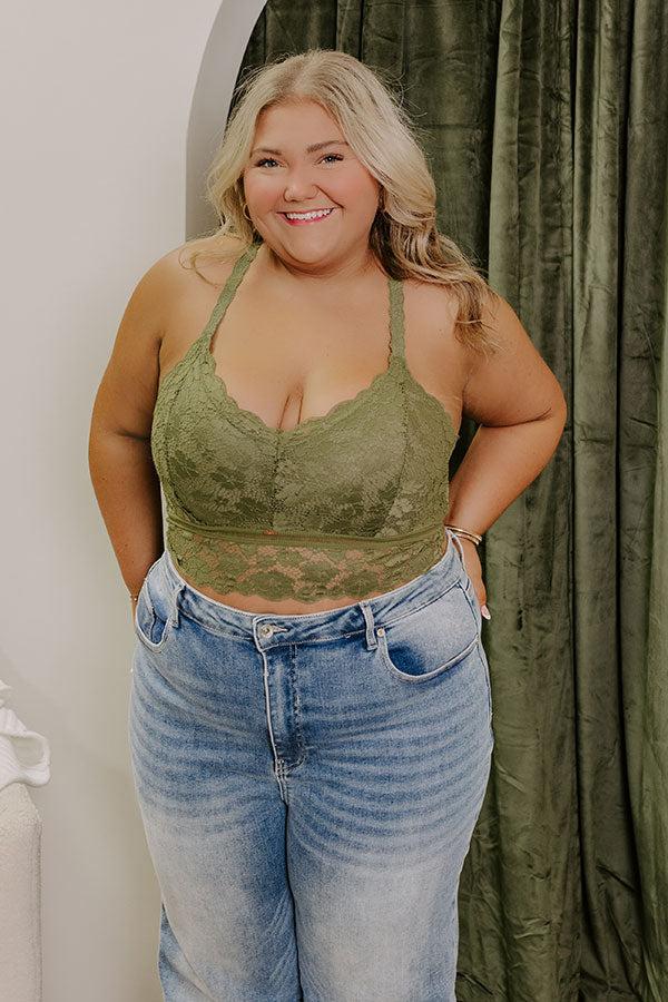 The Juliette Racerback Lace Bralette in Olive Curves Product Image