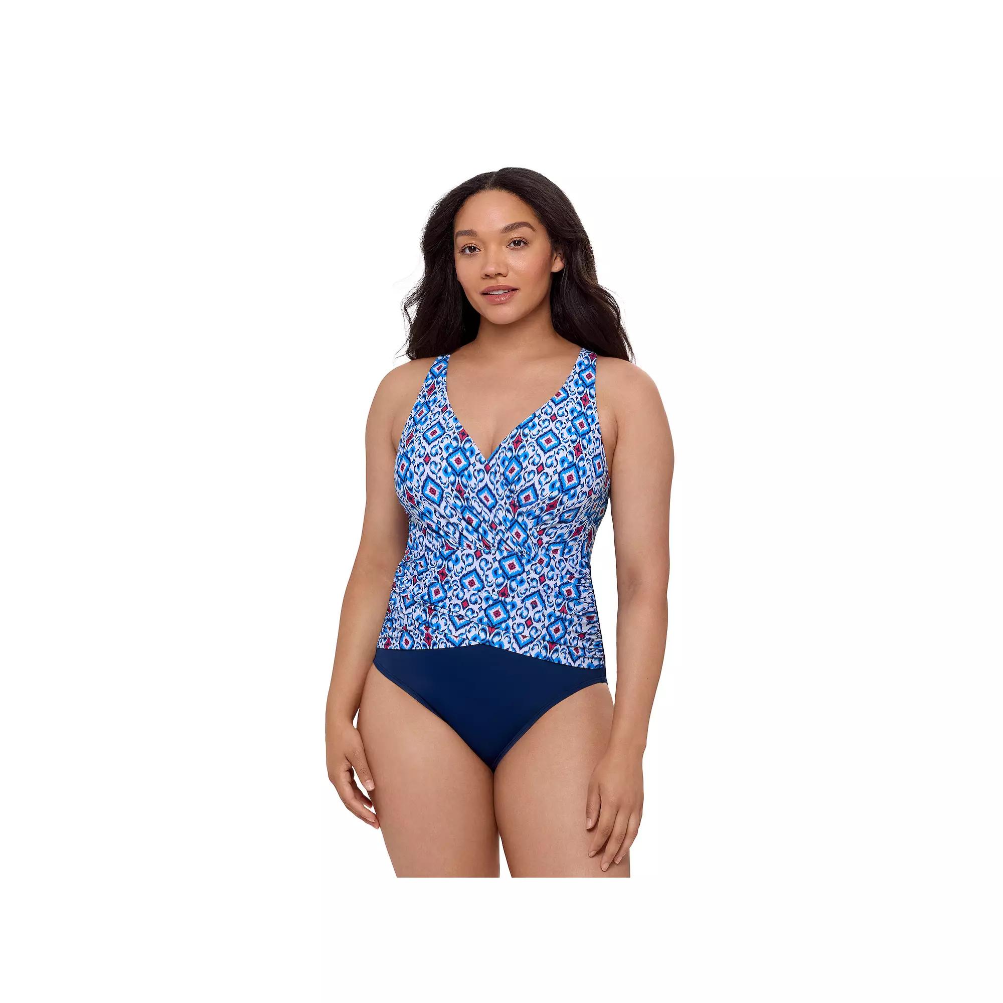Women's Bal Harbour Surplice Criss-Cross One-Piece Swimsuit, Size: 12, Blue Ikat Product Image