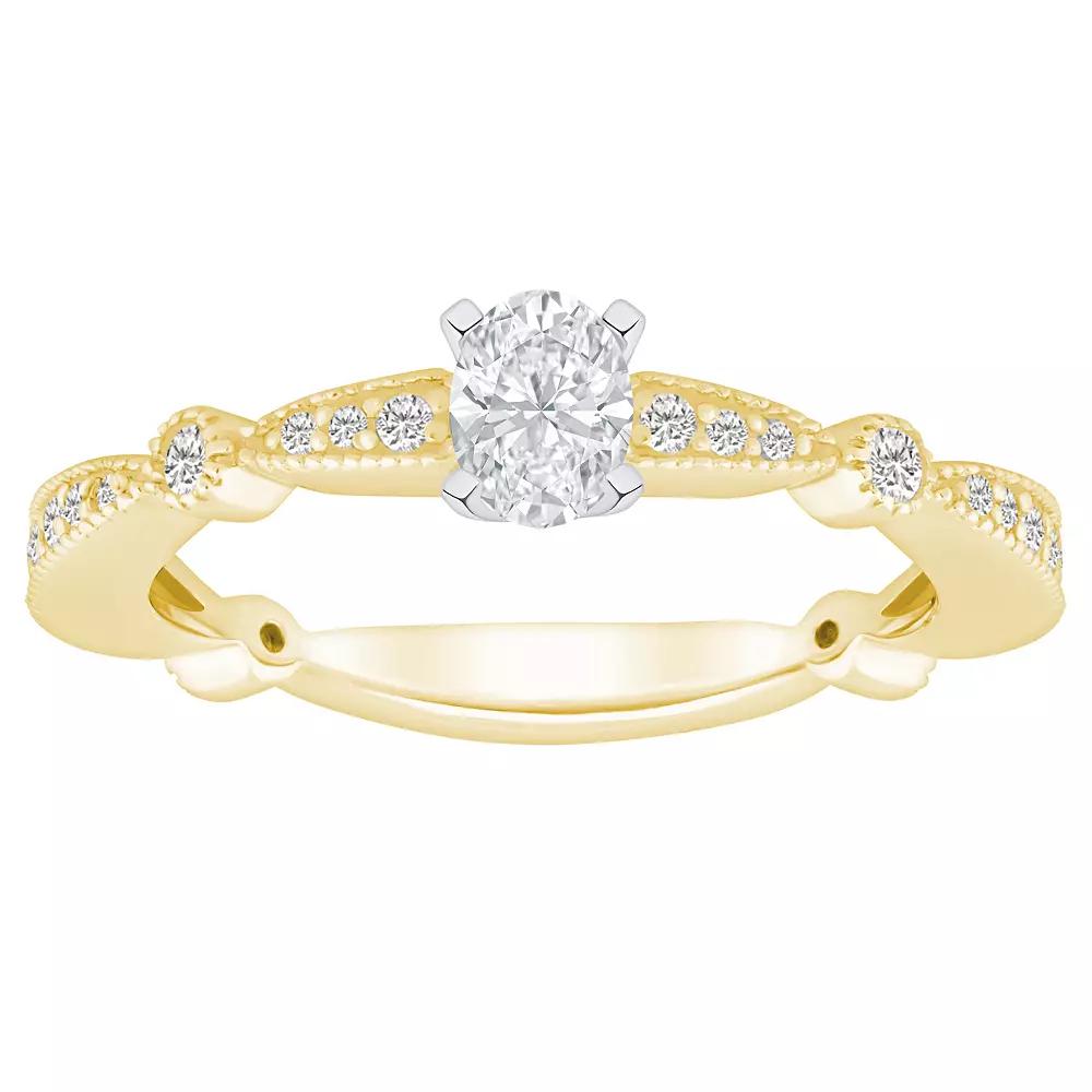 Alyson Layne 14k Gold 1/2 Carat T.W. Diamond Oval Cut Scalloped Band Engagement Ring, Womens 14k White Gold Product Image