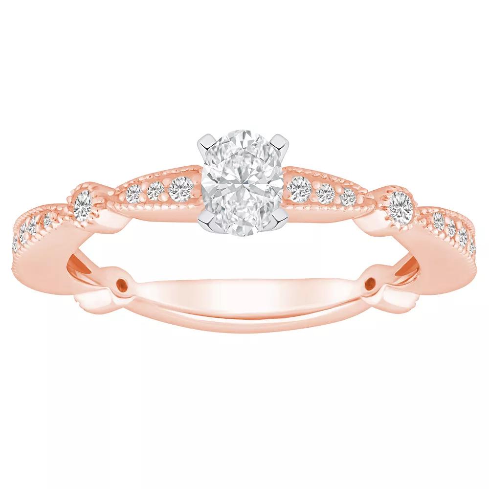 Alyson Layne 14k Gold 1/2 Carat T.W. Diamond Oval Cut Scalloped Band Engagement Ring, Women's, Size: 6.50, 14k White Gold Product Image