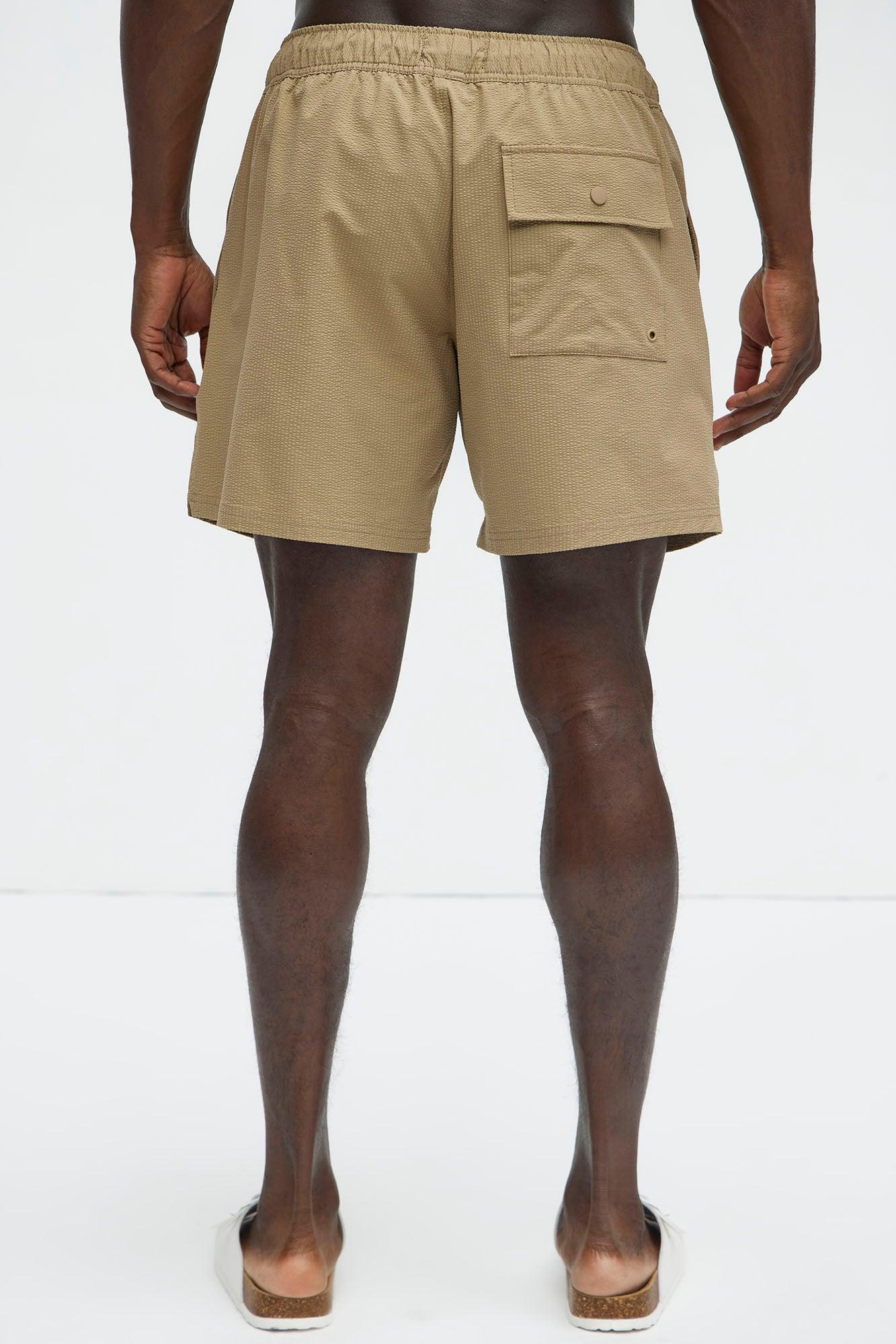 Seersucker Swim Mid Trunk - Khaki Product Image