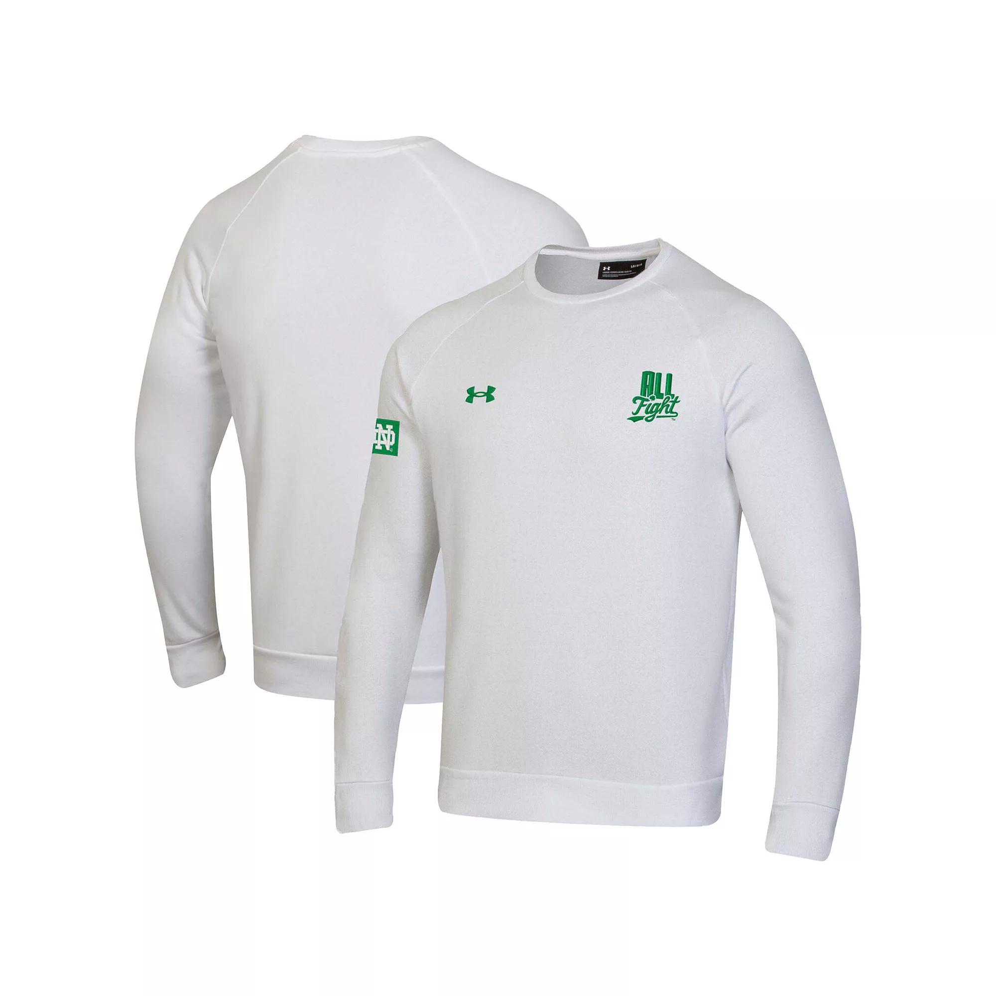 Men's Under Armour White Notre Dame Fighting Irish 2024 Irish Wear Green All Fight Rival Fleece Pullover Sweatshirt, Size: 3XL Product Image