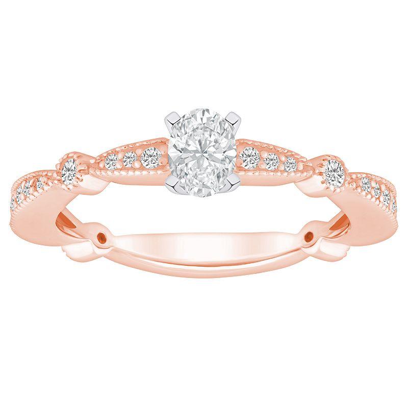 Alyson Layne 14k Gold 1/2 Carat T.W. Diamond Oval Cut Scalloped Band Engagement Ring, Women's, Size: 6.50, 14k White Gold Product Image