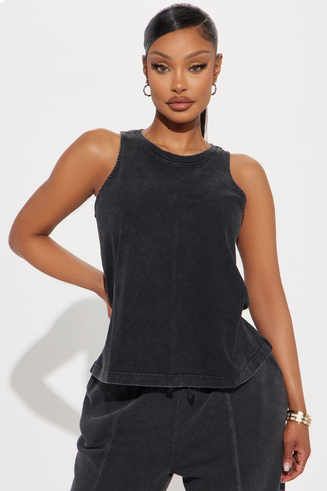 The Washed Loose High Neck Tank - Black Product Image