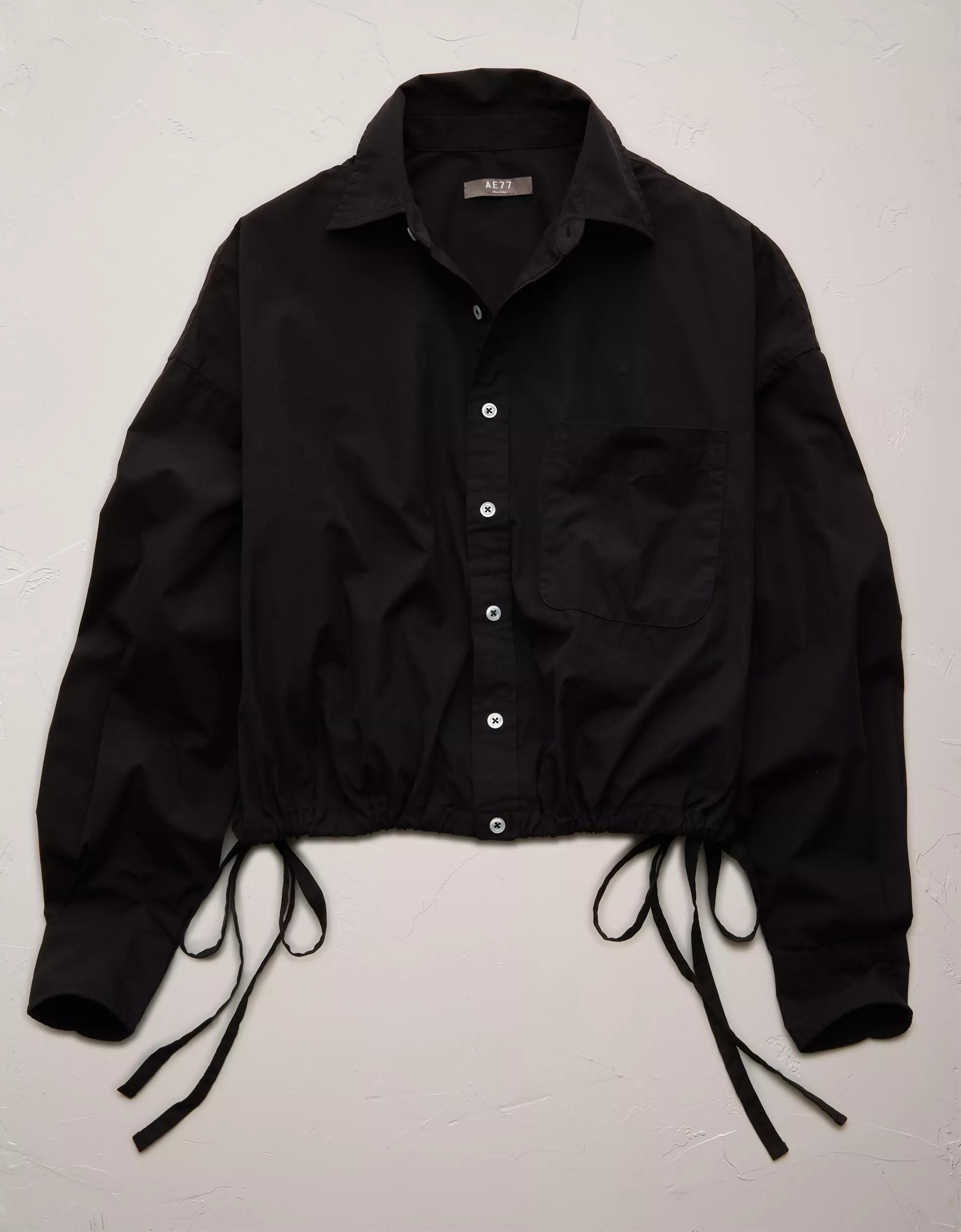 AE77 Premium Poplin Long-Sleeve Button-Up Bubble Shirt Product Image