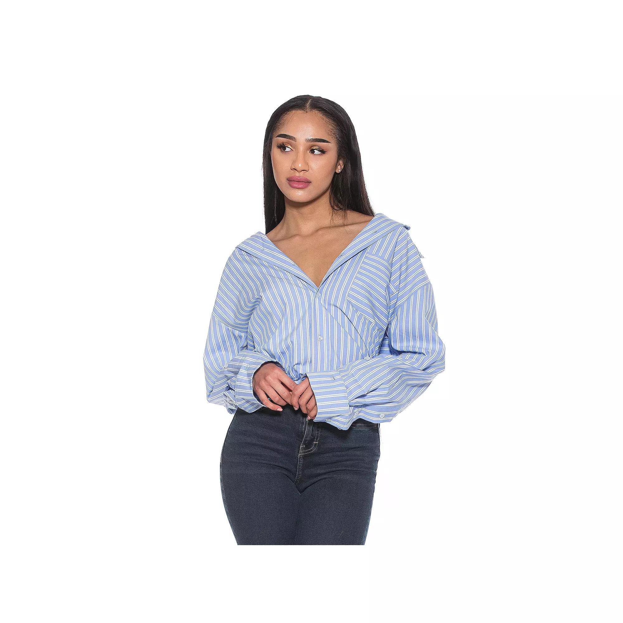 Women's ALEXIA ADMOR Tammi Striped Oversized Boyfriend Shirt, Size: 6, Blue Stripe Product Image