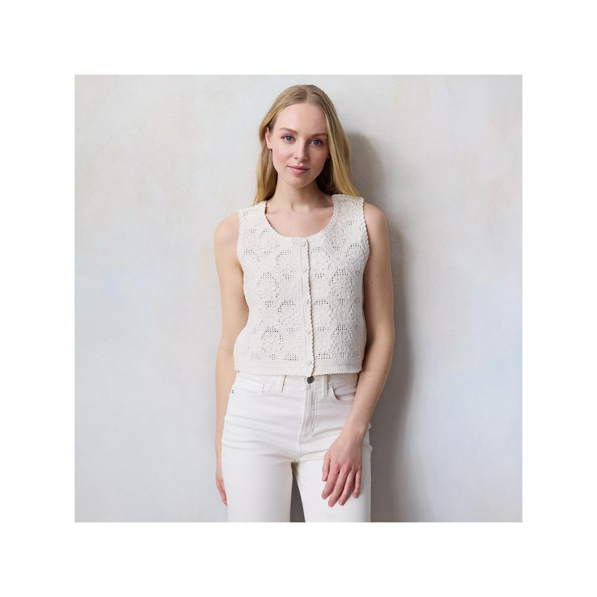 Petite LC Lauren Conrad Crochet Vest, Women's, Size: Medium Petite, English Ivory Product Image