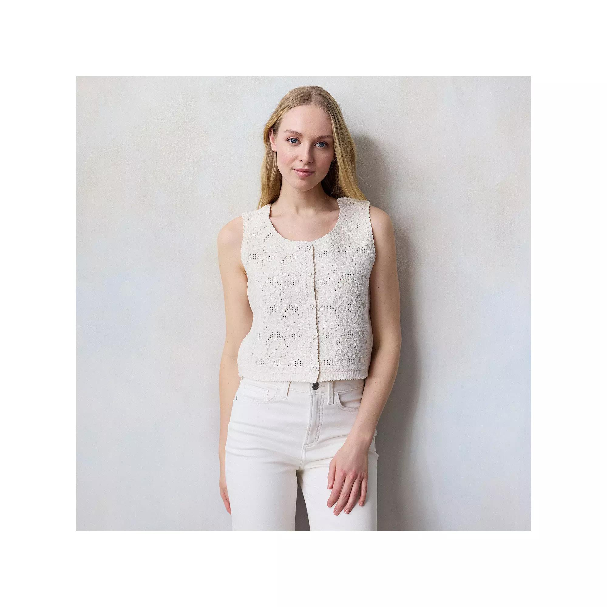 Petite LC Lauren Conrad Crochet Vest, Women's, Size: Medium Petite, English Ivory Product Image