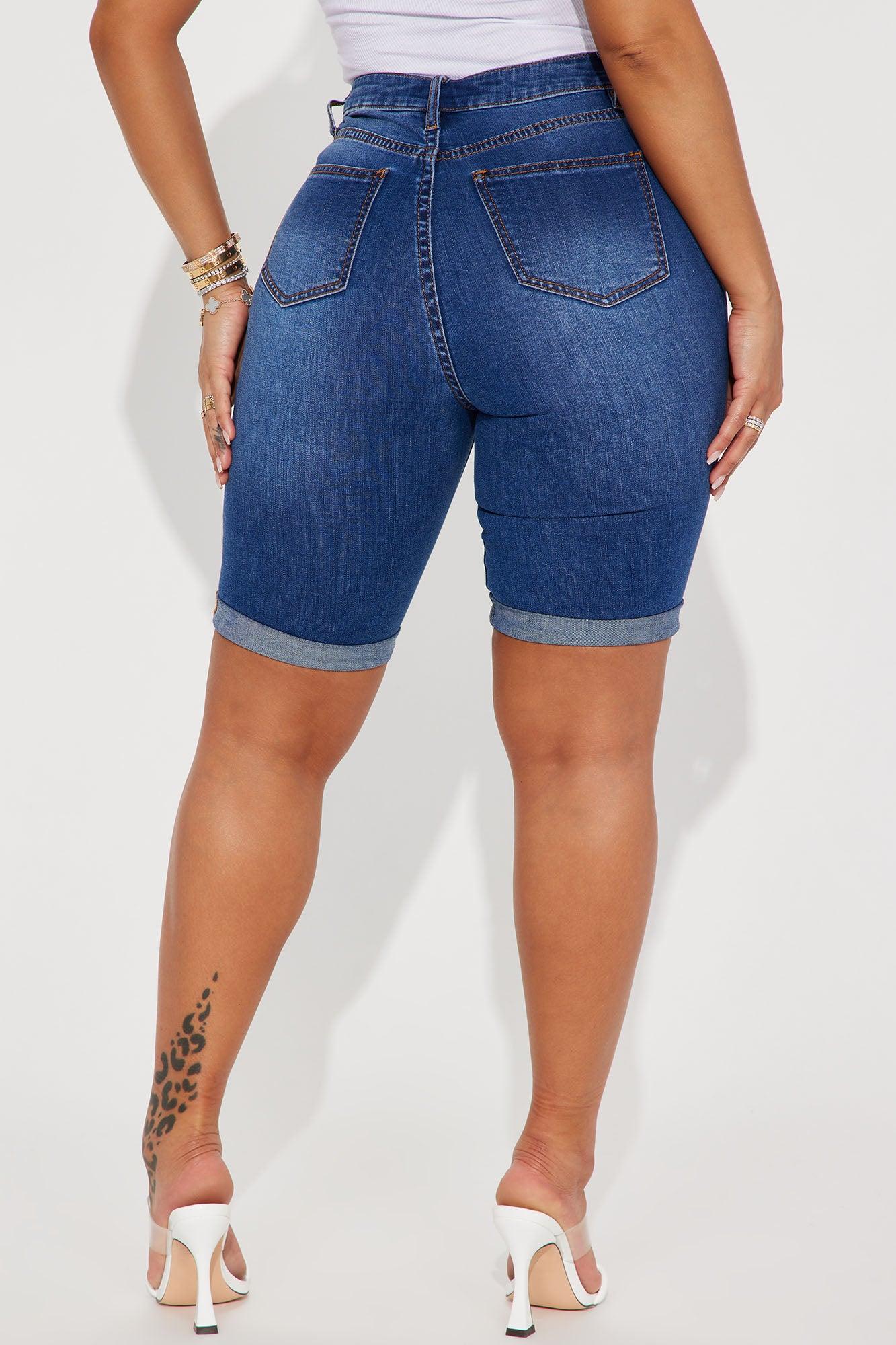 Acting Nice Stretch  Denim Bermuda Shorts - Dark Wash Product Image