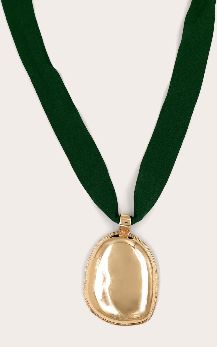 Gold Pendant Green Ribbon Necklace Product Image