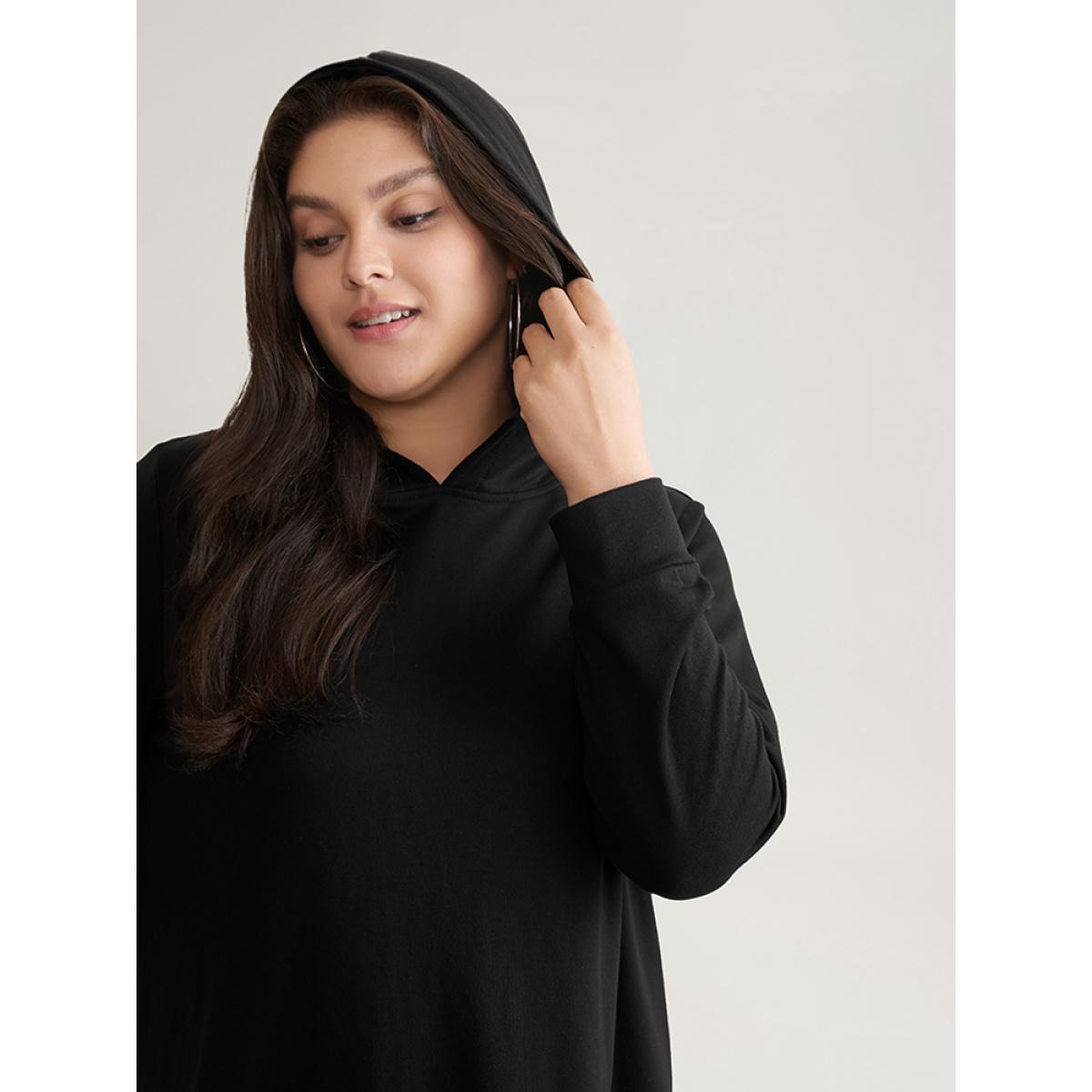 Plus Size 2-In-1 Patchwork Contrast Hooded Sweatshirt Women Black Casual Contrast Hooded Dailywear Sweatshirts BloomChic 22-24/3X Product Image