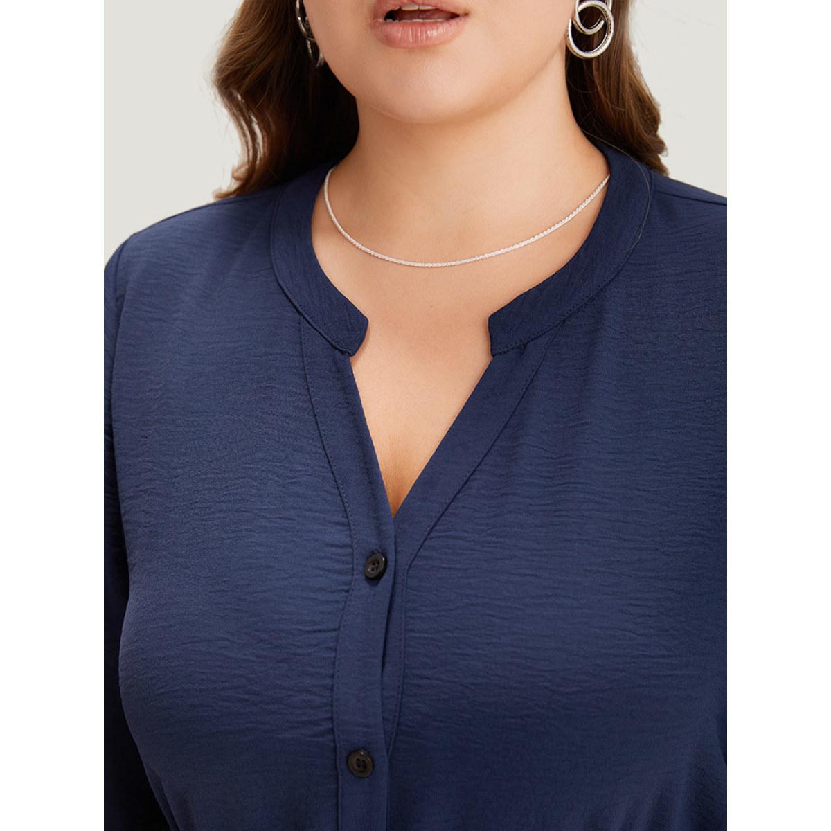 Plus Size Plain Notched Belted Laser Cut Tab Sleeve Dress Navy Women Office Plain Notched collar Half Sleeve Curvy Midi Dress BloomChic 12/L Product Image