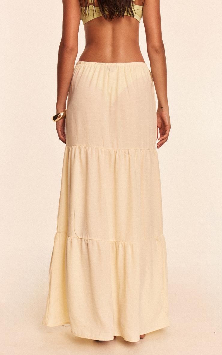 Butter Yellow Linen Look Tiered Maxi Beach Skirt Product Image