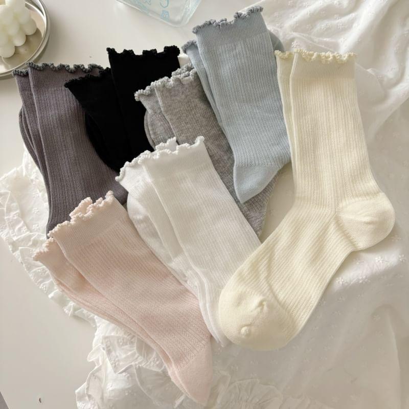 Plain Ruffle Trim Crew Socks Product Image