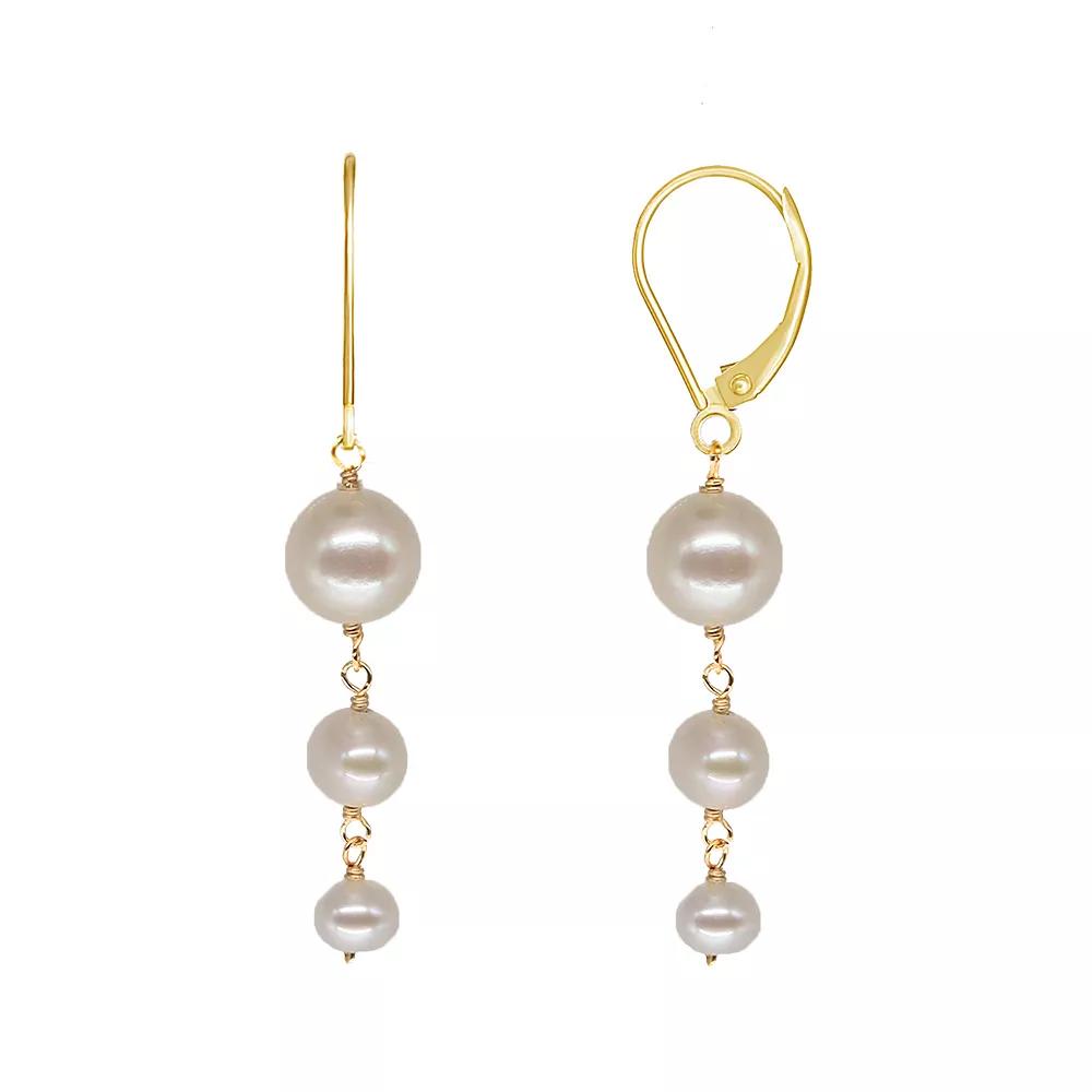 Jewelmak 14k Gold White Freshwater Cultured Pearl Graduated Drop Leverback Earrings, Women's Product Image