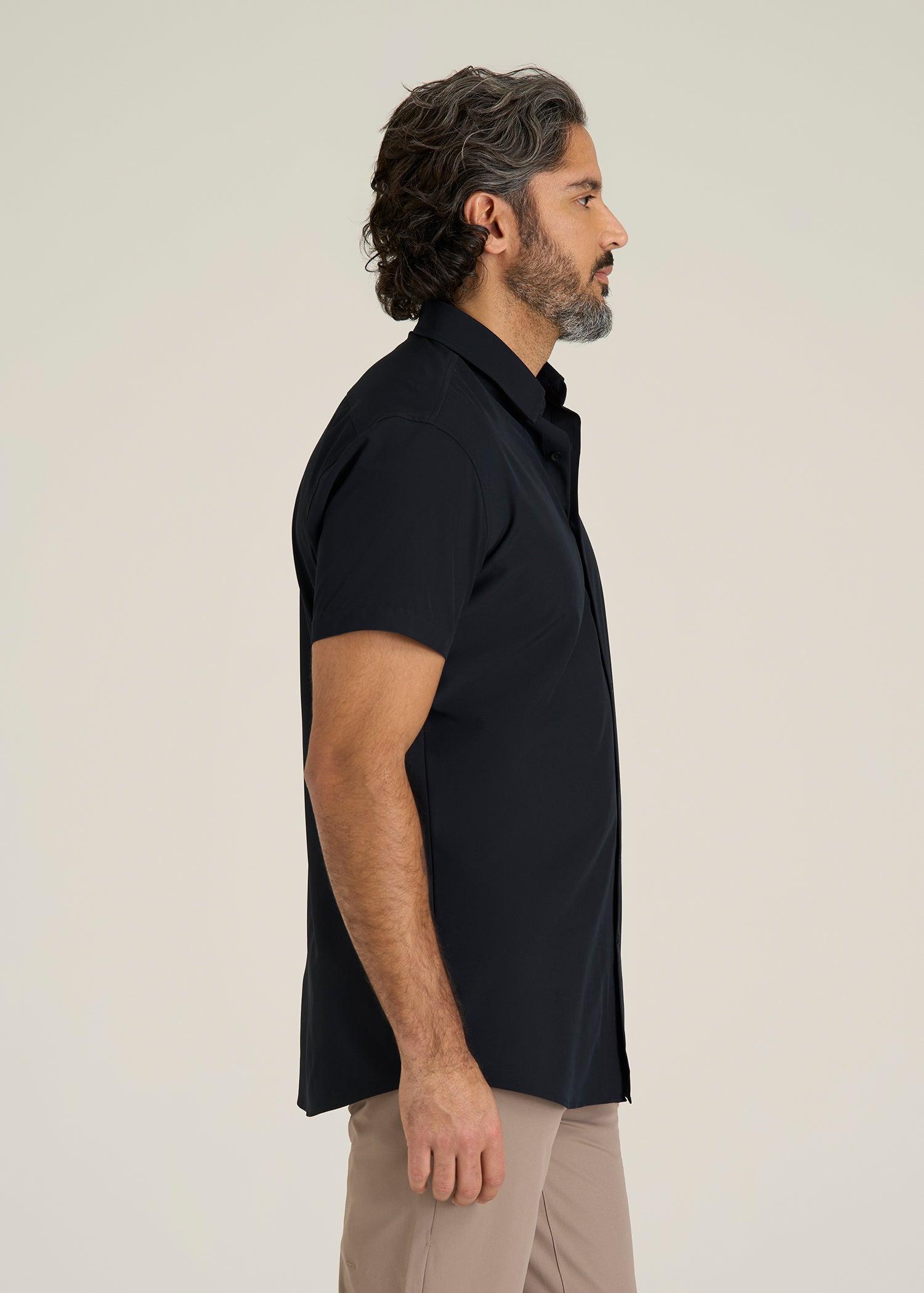 Short Sleeve Traveler Stretch Button Shirt for Tall Men in Black Male Product Image