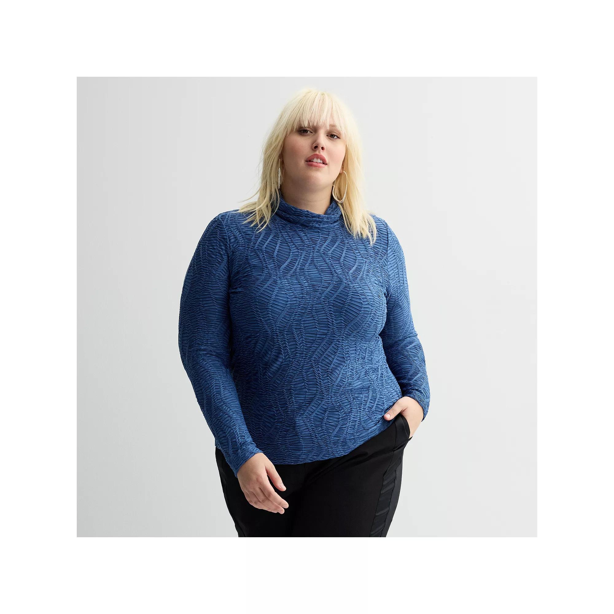 Plus Size INTEMPO™ Long Sleeve Mockneck Textured Knit Top, Women's, Size: 2XL, Blue Product Image