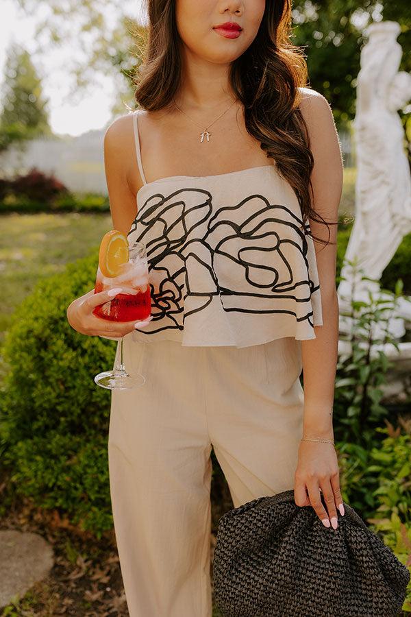 First Class Chic Embroidered Crop Top in Iced Latte Product Image