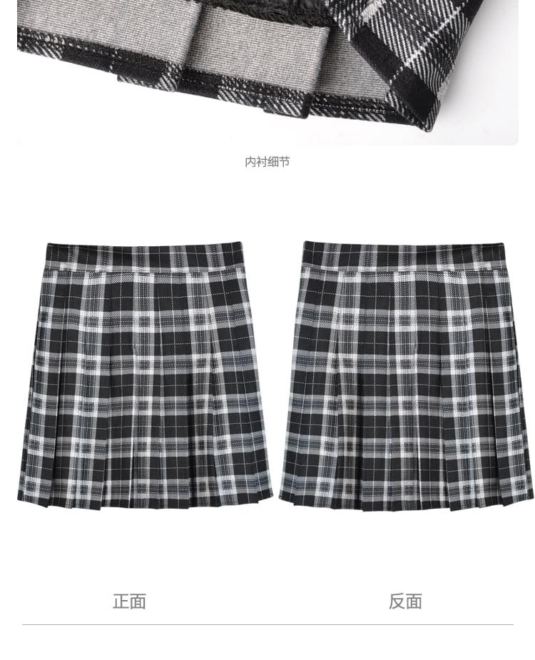 High Waist Plaid Pleated Mini Skirt Product Image