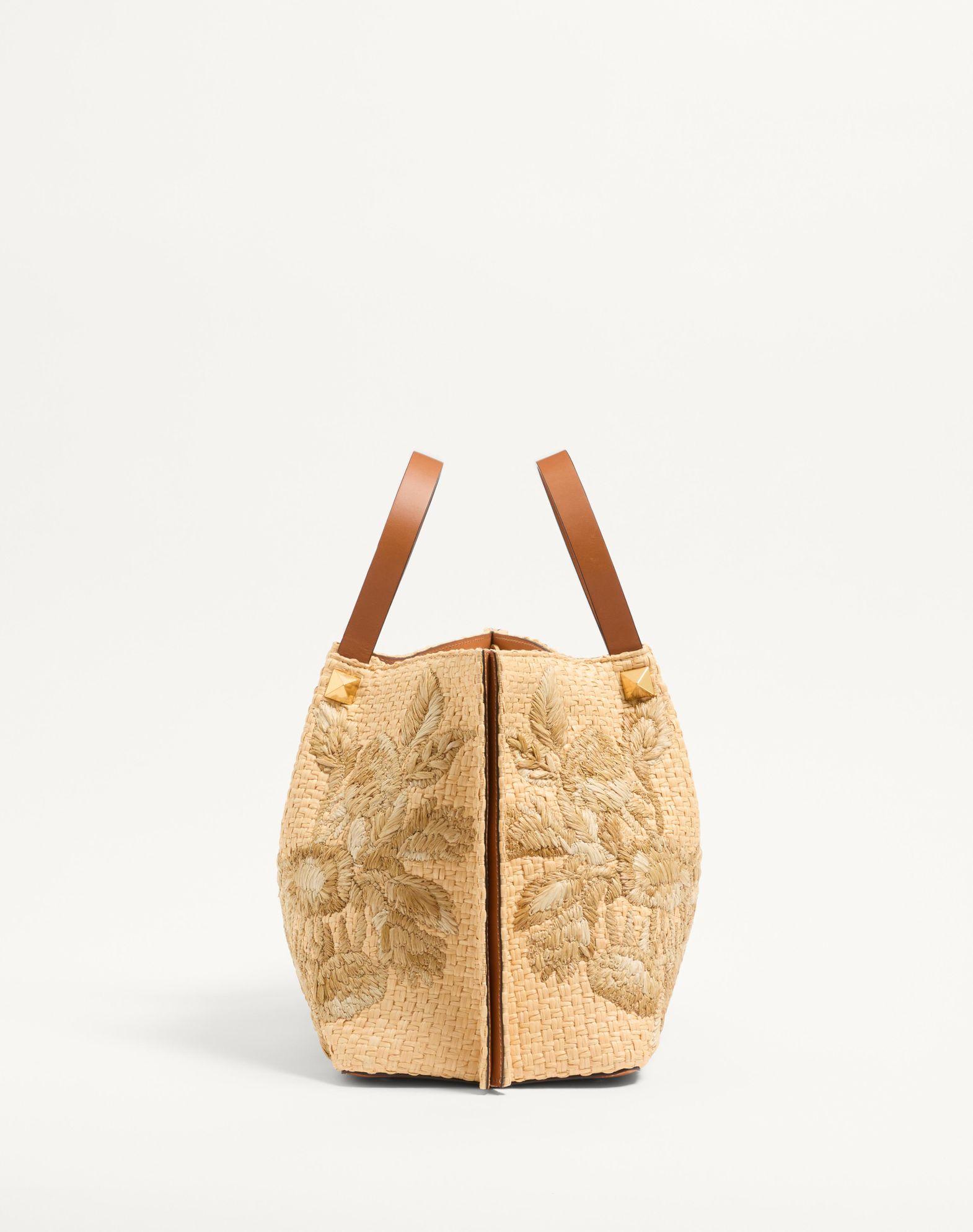 Medium Shopping Bag In Raffia With Floral Embroidery Product Image