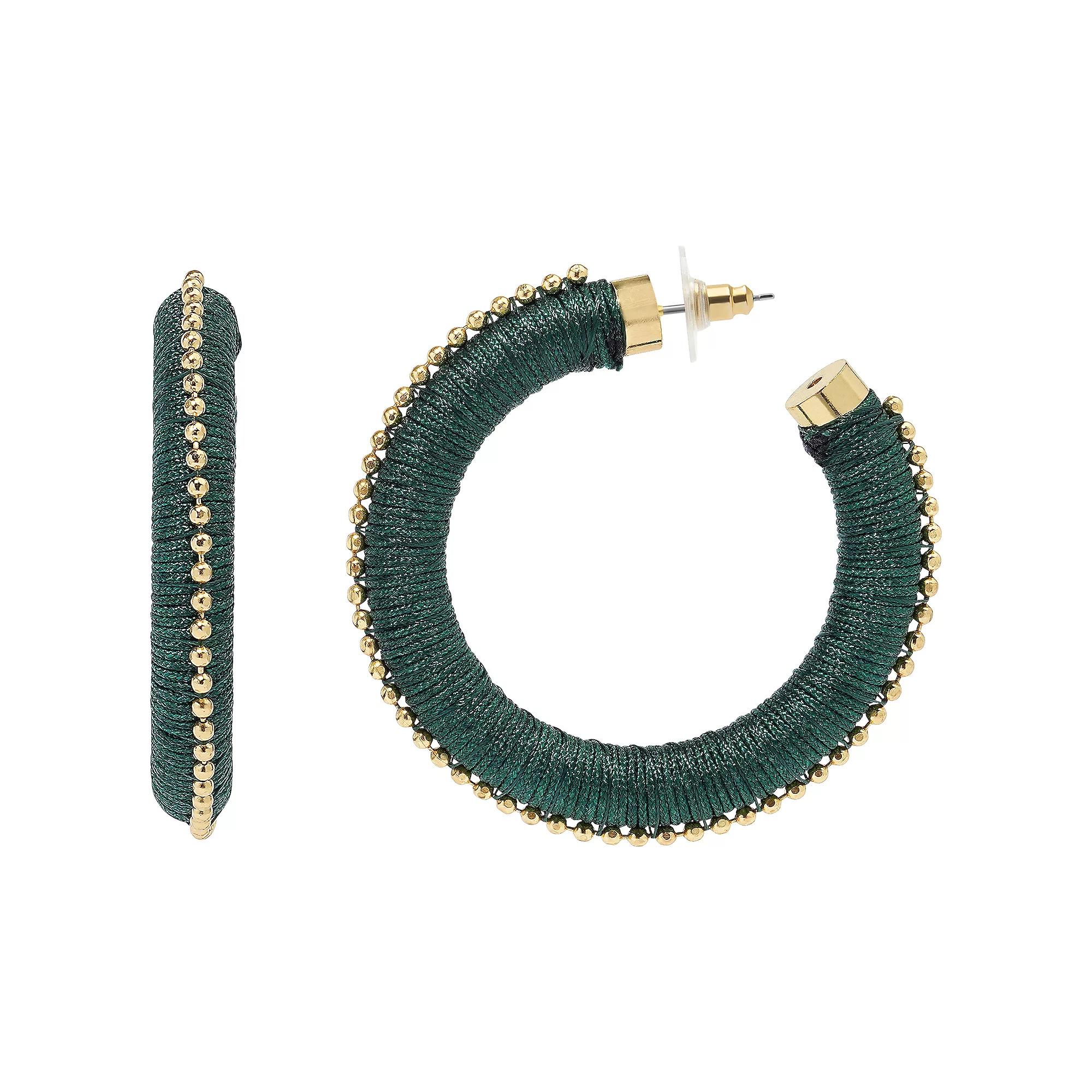 Sonoma Goods For Life® Beaded Wrap J-Hoop Earrings, Women's, Green Product Image